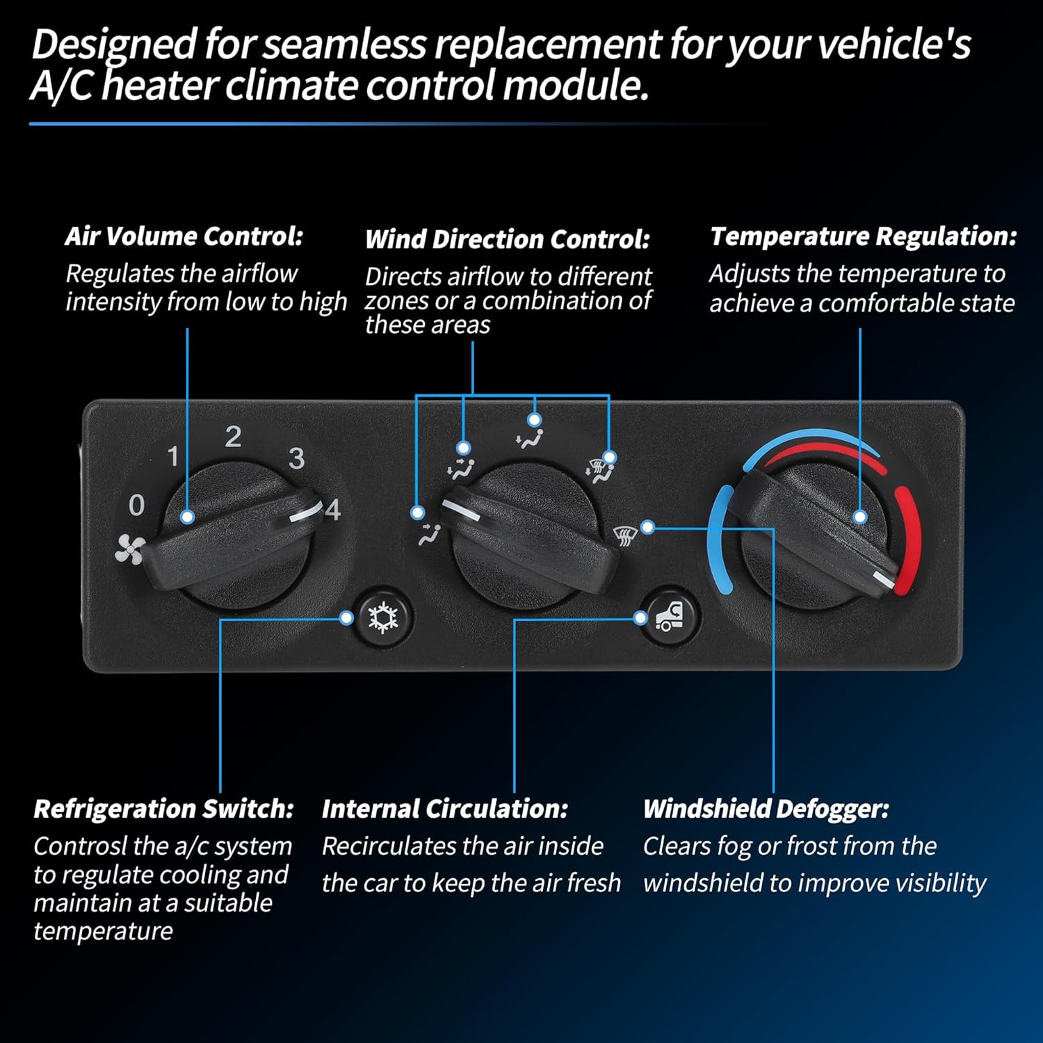 A/C Heater Climate Control Module for Peterbilt 389 337 348 1.9M Cab Trucks 2006-2024 HVAC Control Switch Panel No.Q216119/F21034100/703826AT