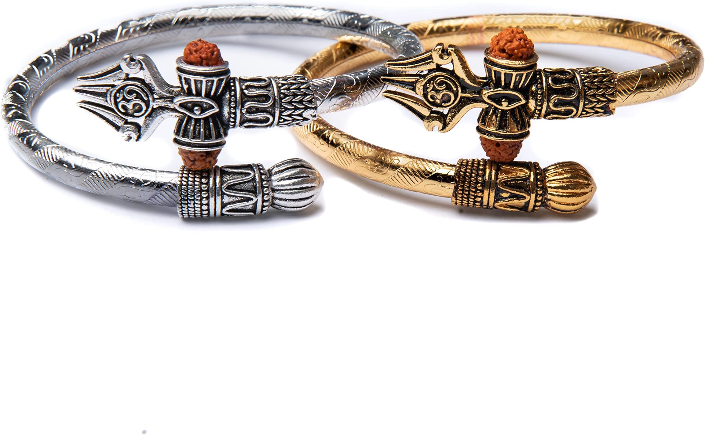 Wonder Care Rudraksha Shiv Om Trishul Damroo Kada for men, Lord Shiva Bahubali Cuff Bracelet for men, boys | Religious Brass Kada | Free size