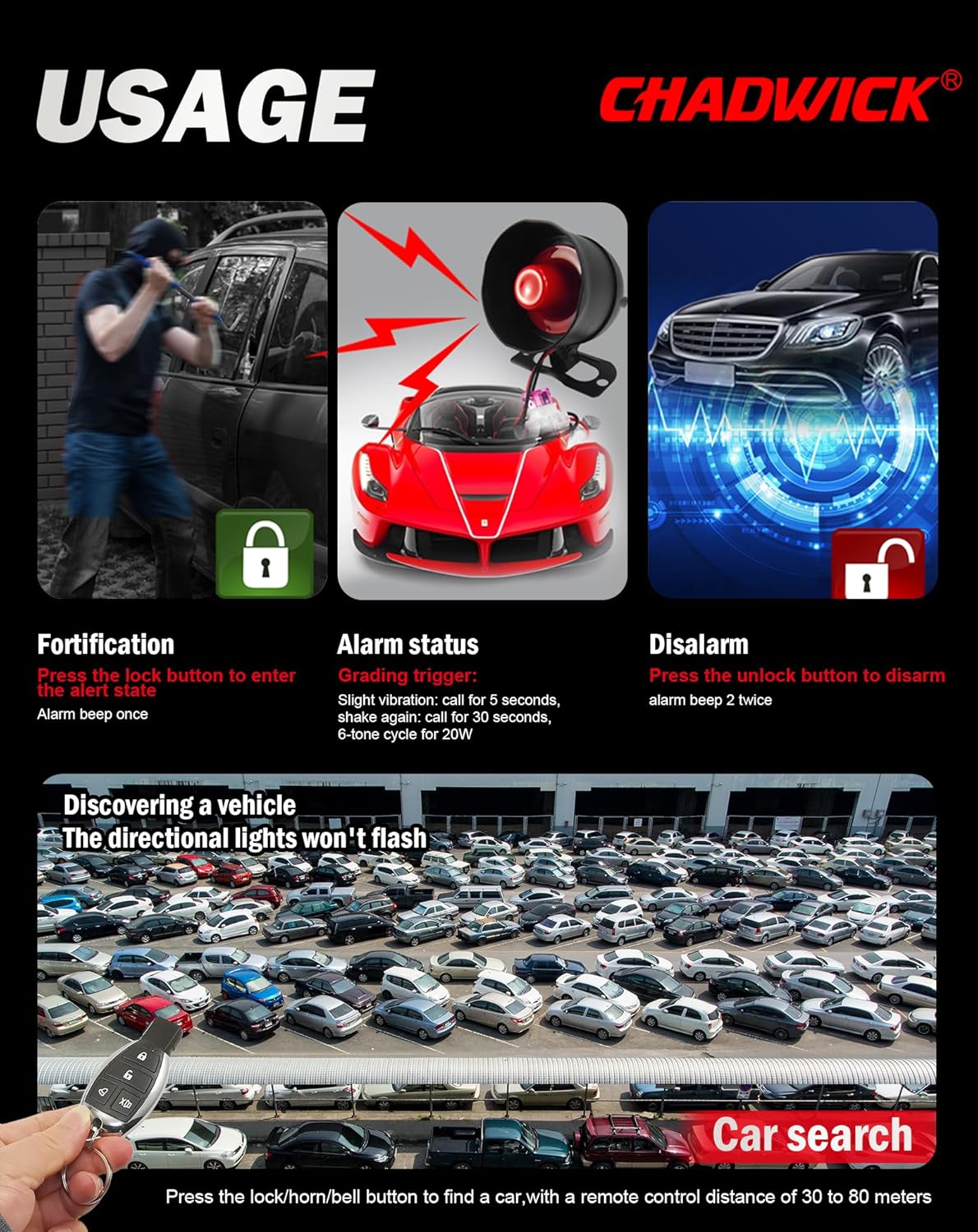 Car Horn Siren Alarm,Universal Car Alarm Security Protection System with 2 Remote Controls,7-Level Sensitivity,12v,Anti-Theft Device,No Thread Trimmin,Non-Destructive Installation (CW-8173)