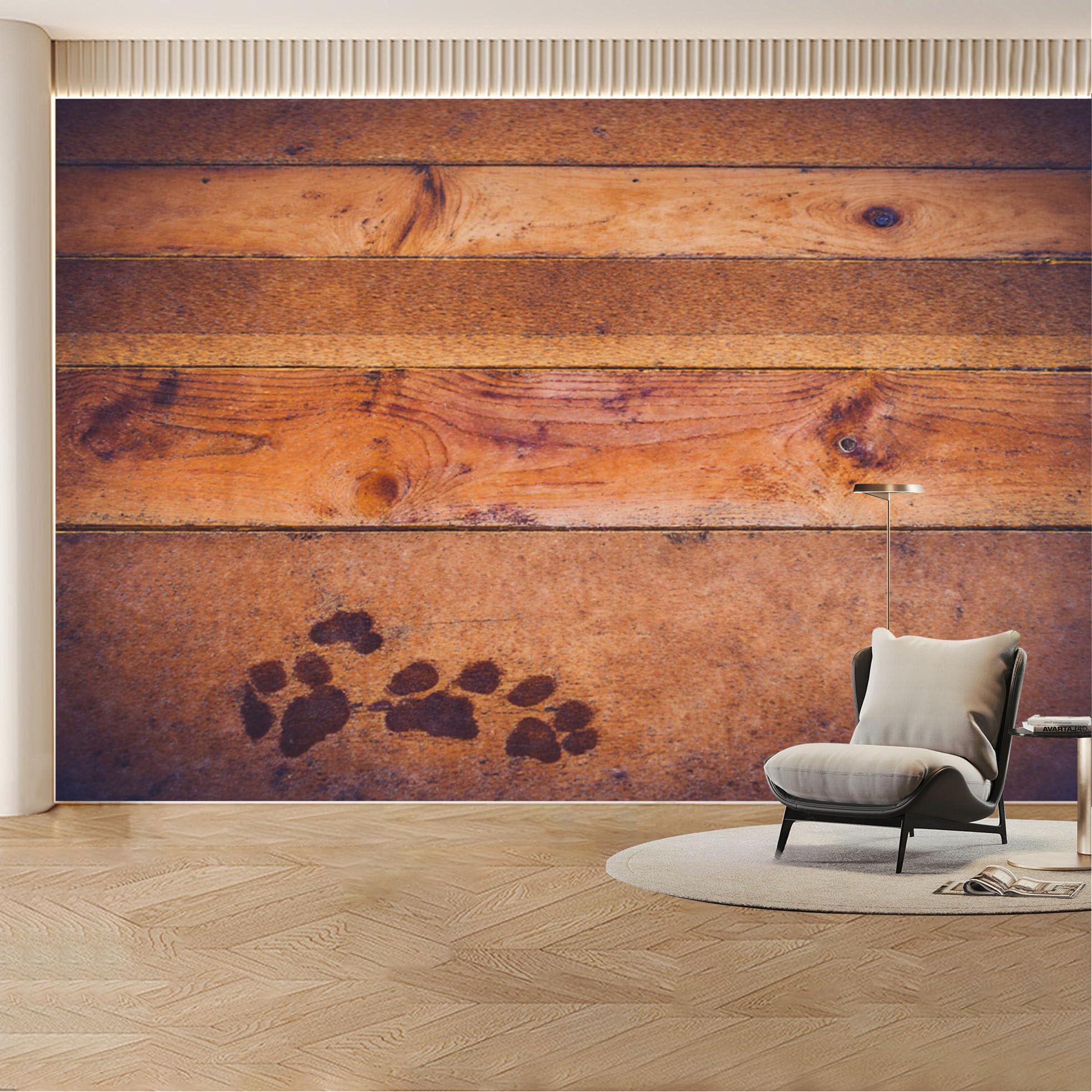 Custom Wall Mural Wallpaper Wooden Plank with Paw Prints Landscape Nature Wall Decor Rustic Vintage Removable SelfAdhesive Large Photo for Living Room， Bedroom， Office