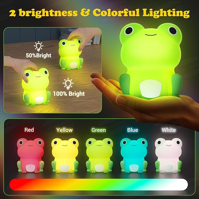 vicopig Frog Night Light, Cute Frog Lamp Gifts Bedside Lamp for Nursery, Touch Control Silicone Animal Night Light, Portable and Rechargeable Dimmable, Room Frog Decor, Christmas Birthday Frog Gifts photo 2