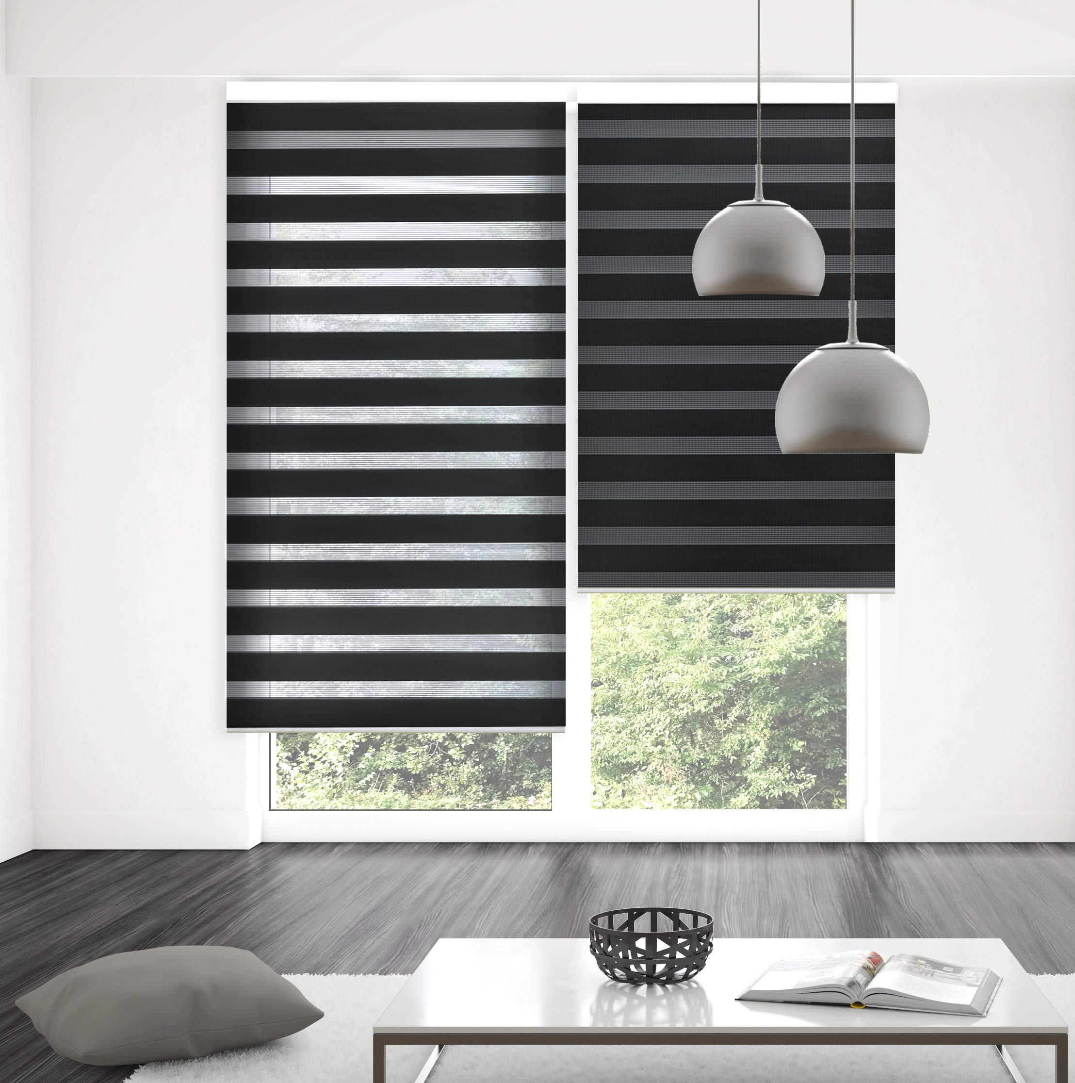 Blindecor Vela Store Enrouleur Double Tissage Prime avec galerie | Noir, Store Enrouleur 180 x 180 cm (Largeur x Hauteur) | Taille du Tissu 177 x 175 cm | Store Jour et Nuit élégant