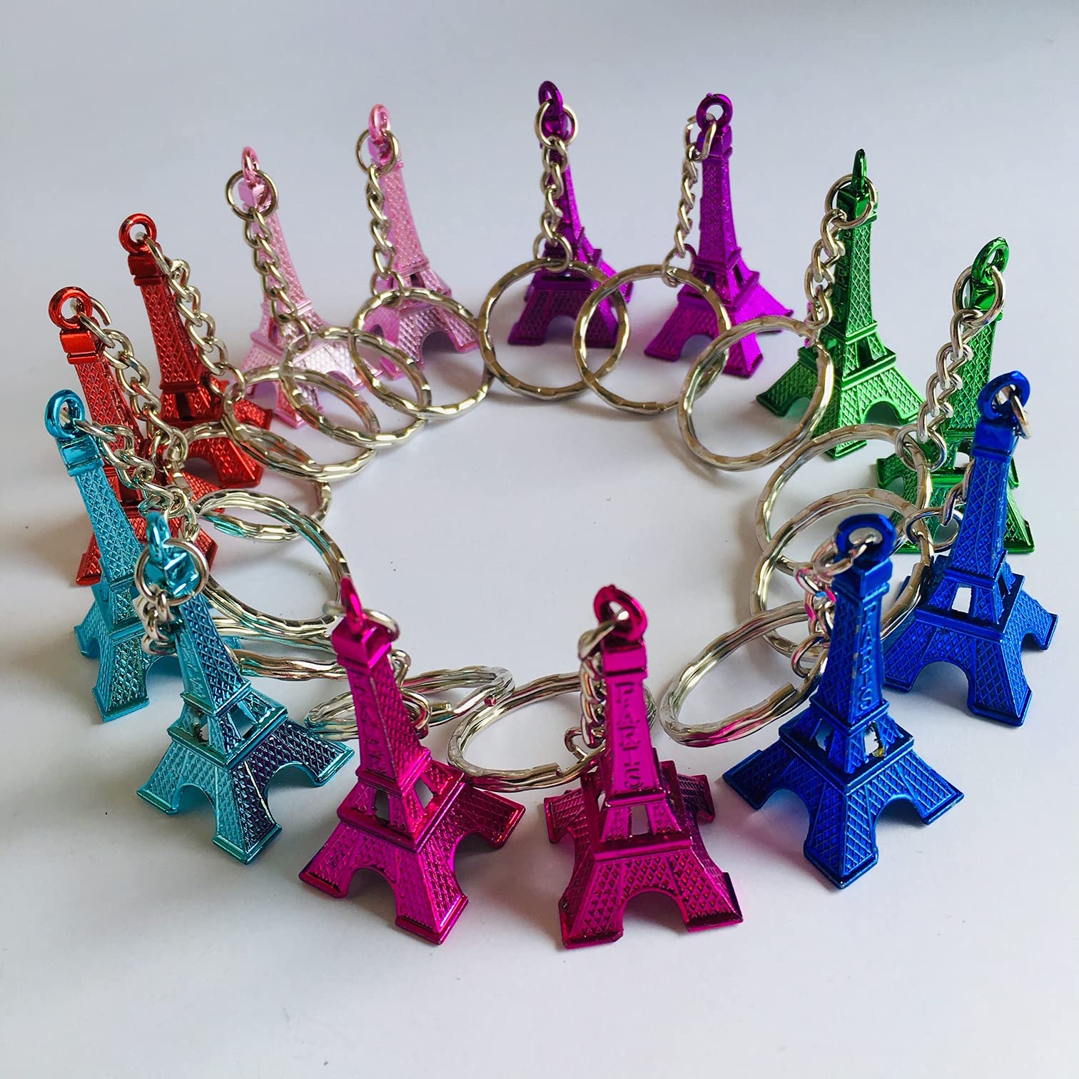 Juego de 100 llaveros de metal París Torre Eiffel – altura 4 cm y 7 colores surtidos