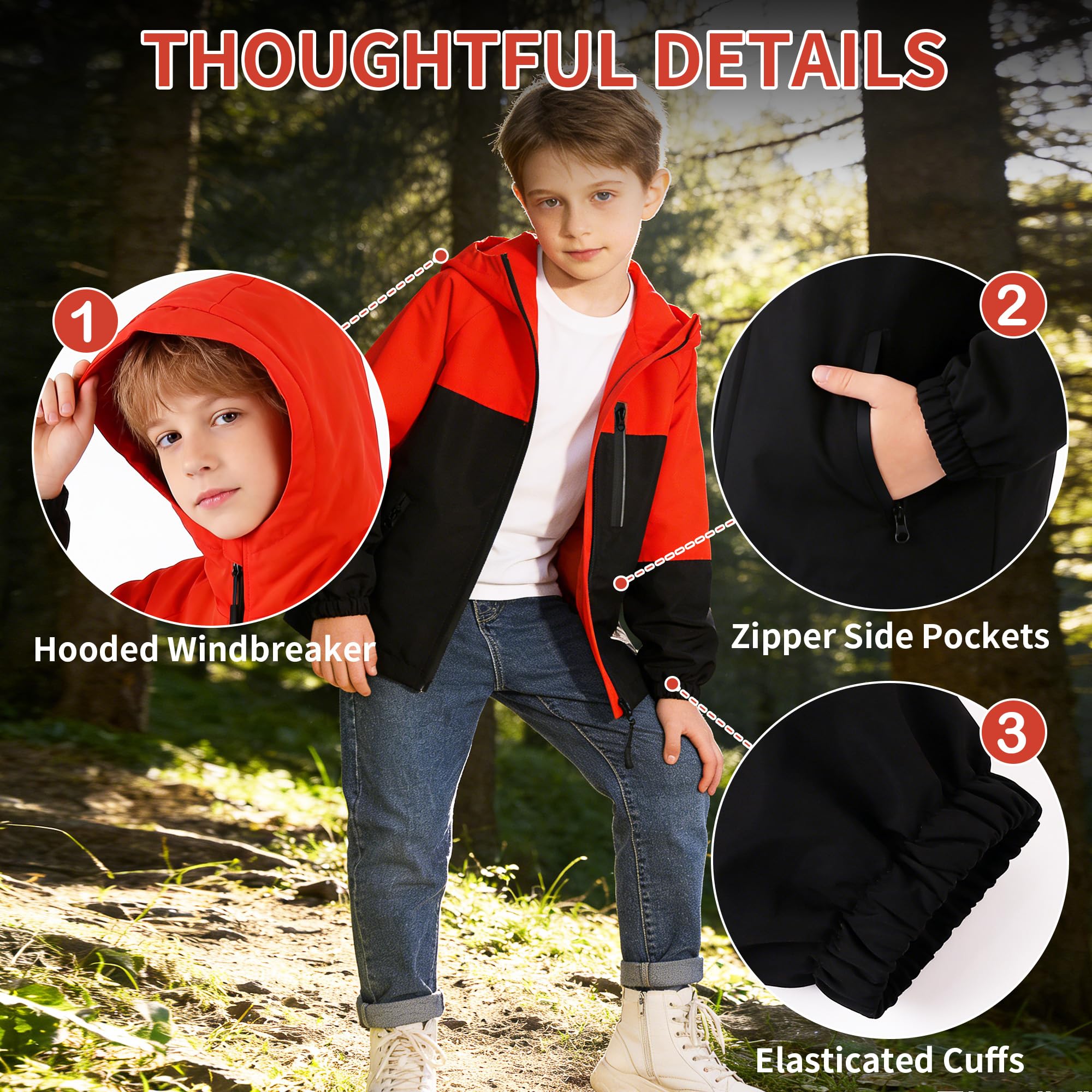 Veste Enfants, Manteau Imperméable avec Bandes Réfléchissantes et Poches Zippées, Léger Capuche Blouson Coupe-vent, Filles Garçons Vêtements D'extérieur de Pluie École pour Âge 5-13