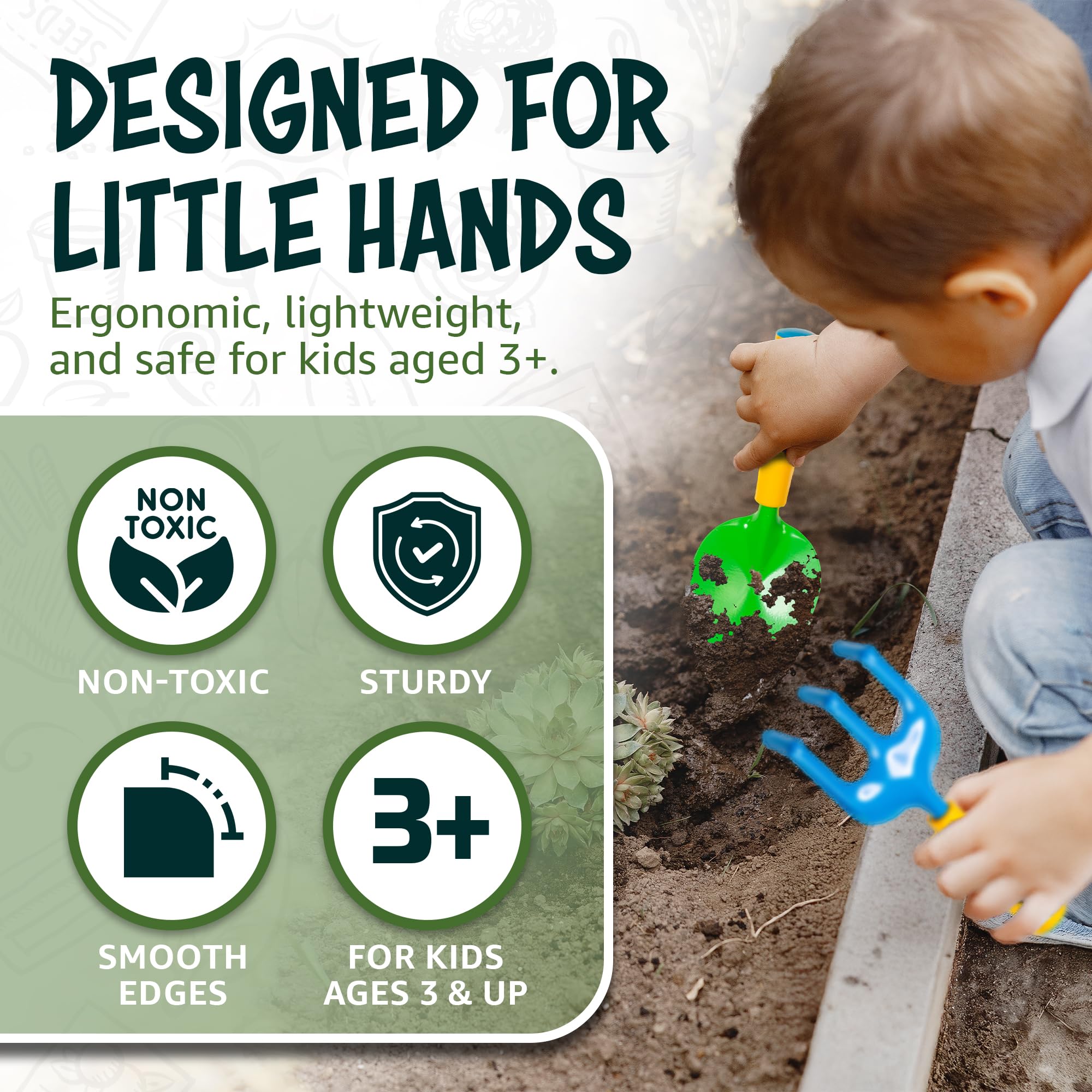 Hadeeka Kids 15pc Garden Tool Kit, Complete Children's Gardening Set including Tools, Apron, Gloves, Watering Can, Plant Pots - Image 3