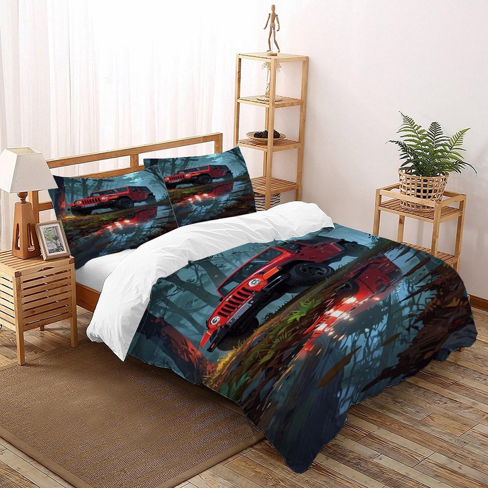 Housse de couette Jeep forêt en microfibre thermorégulatrice super king 260x220cm