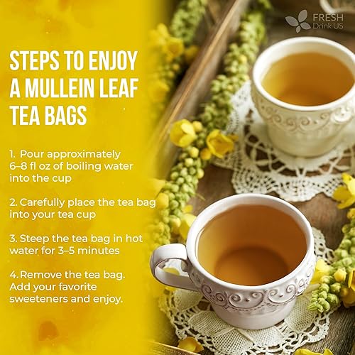 Miniatura 7 de FreshDrinkUS, Té Premium de 40 Hojas de Gordolobo para los Pulmones, Gran Desintoxicación Pulmonar para Fumadores, Hecho a Mano, 100% Natural y