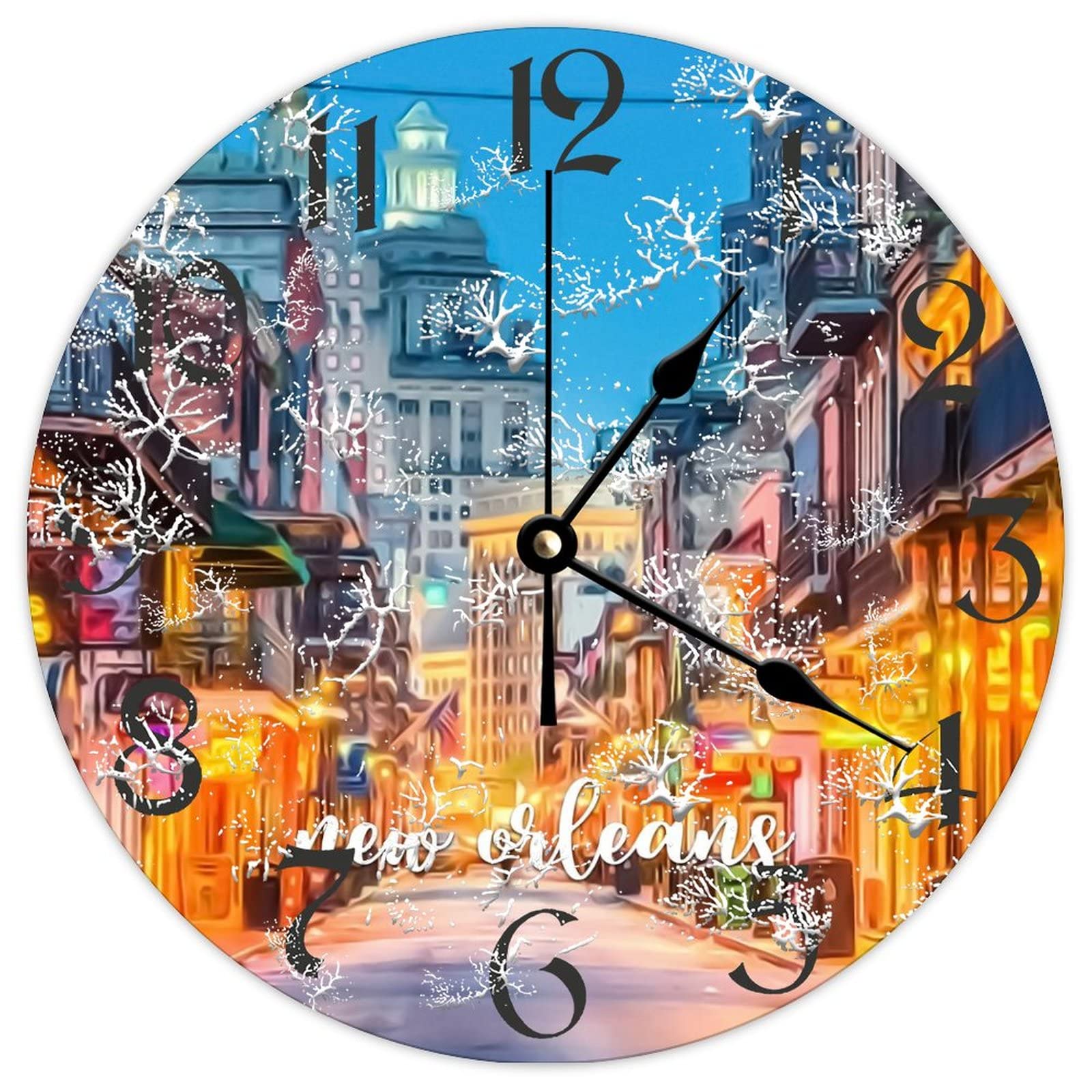 Horloge ronde en bois de la Nouvelle-Orléans rétro 38cm