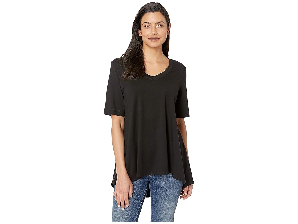 

Nally & Millie Pleated Back V-Neck Short Sleeve Tunic (Black) Women's Clothing