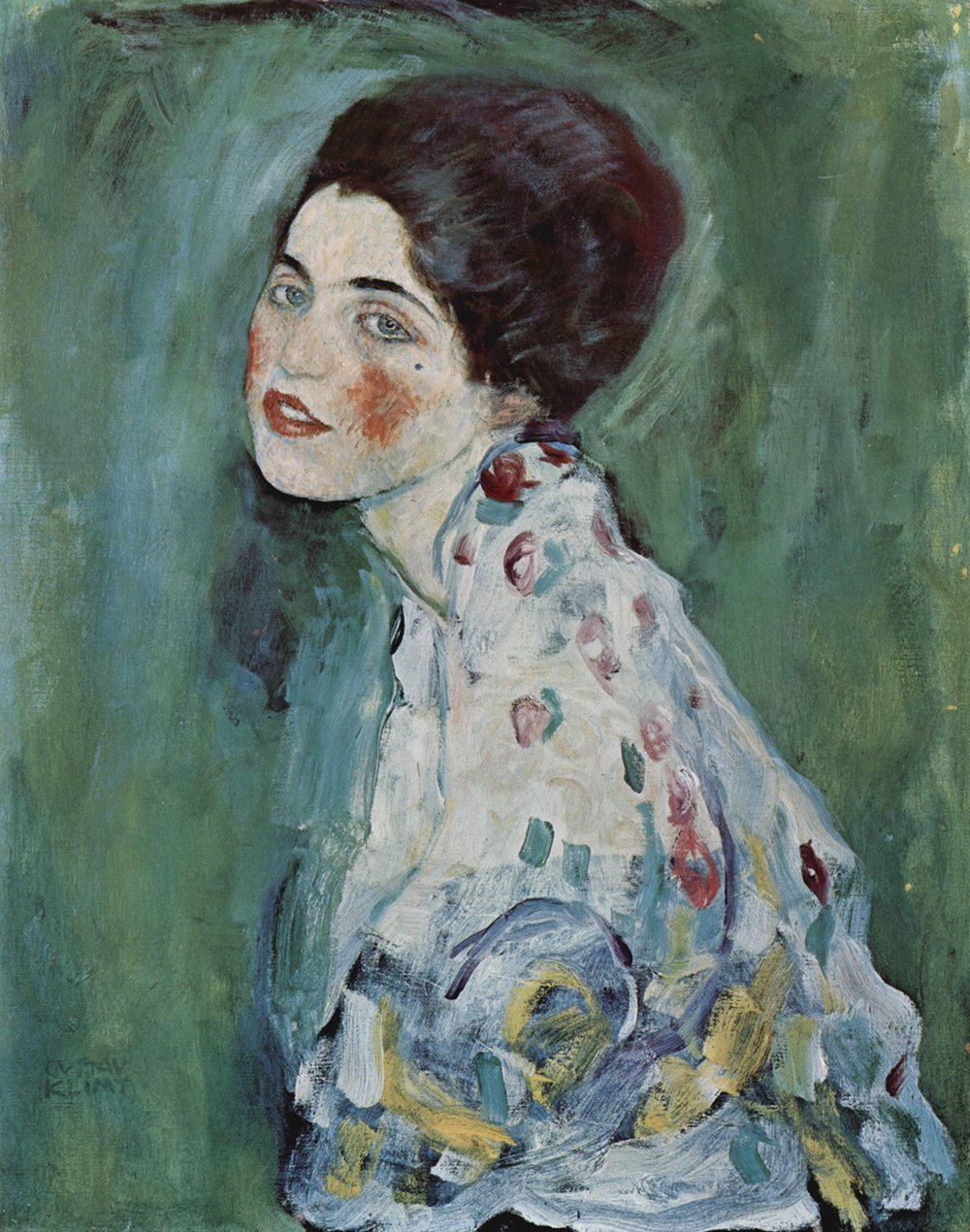 Gustav Klimt Green Portrait grand format avec cadre brun pour deco