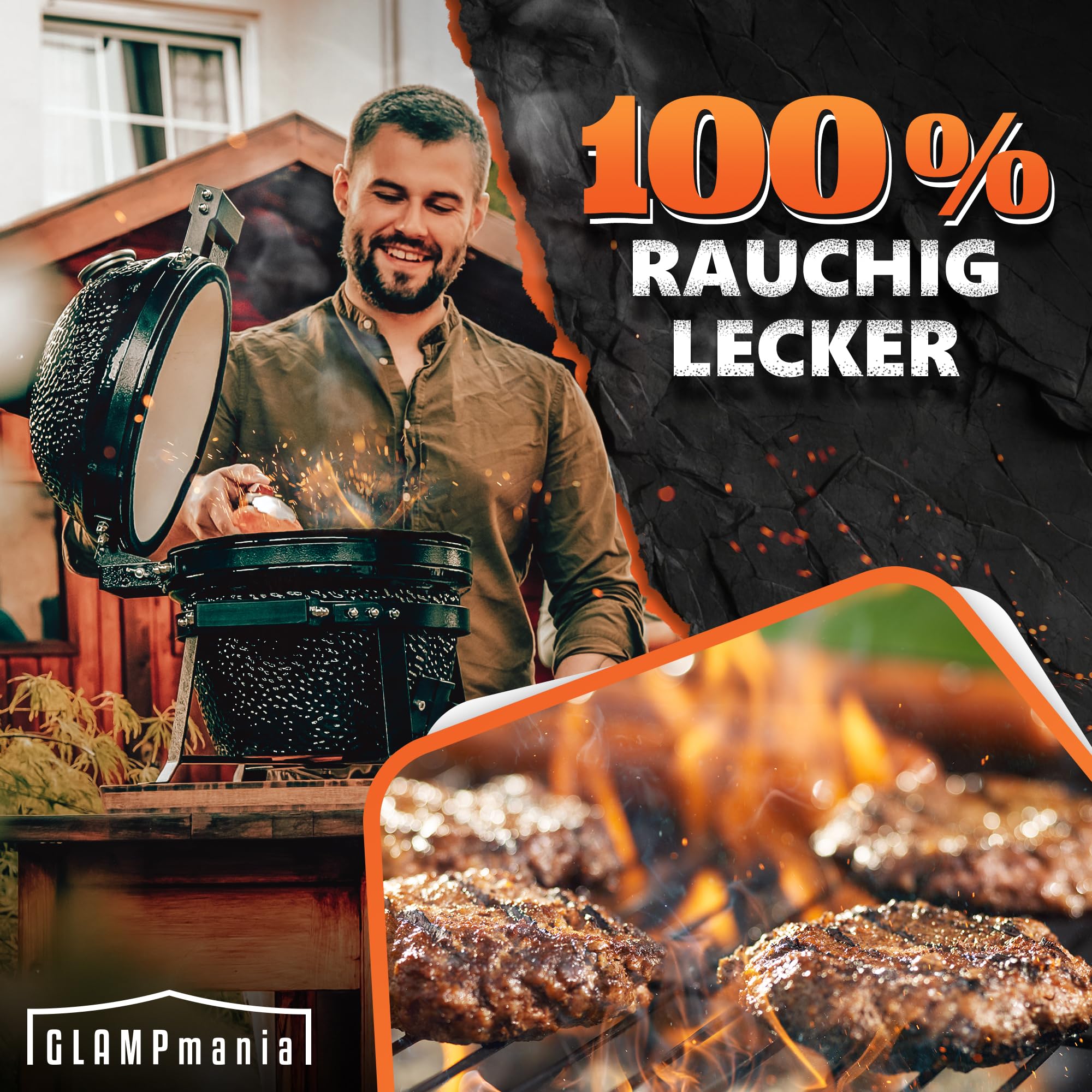 Keramikgrill Kamado Grill SET für 2 Personen - Grilllrost Ø25cm I Smoker Grill I Campinggrill, BBQ, Holzkohlegrill für Camping Garten Balkon - Jetzt Holen und Genießen