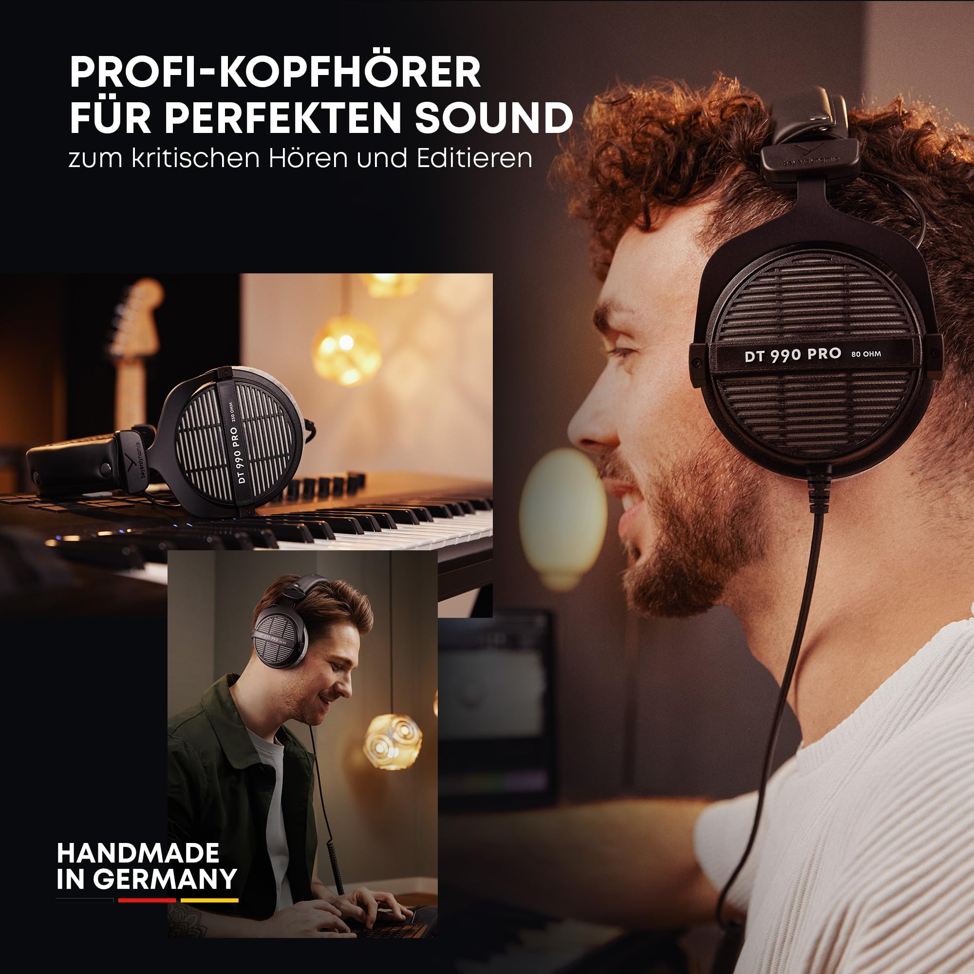 beyerdynamic DT 990 PRO Einseitiger, kabelgebundener On-Ear-Studio-Kopfhörer für Mixing, Mastering und Editing 80 Ohm, in Farbe schwarz