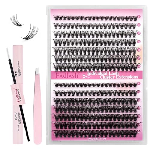 Miniatura 23 de FADLASH Kit de 280 racimos de pestañas individuales, rizo D, 0.315-0.630 pulgadas, con enlace de pestañas y pinzas de sellado para pestañas para KIT