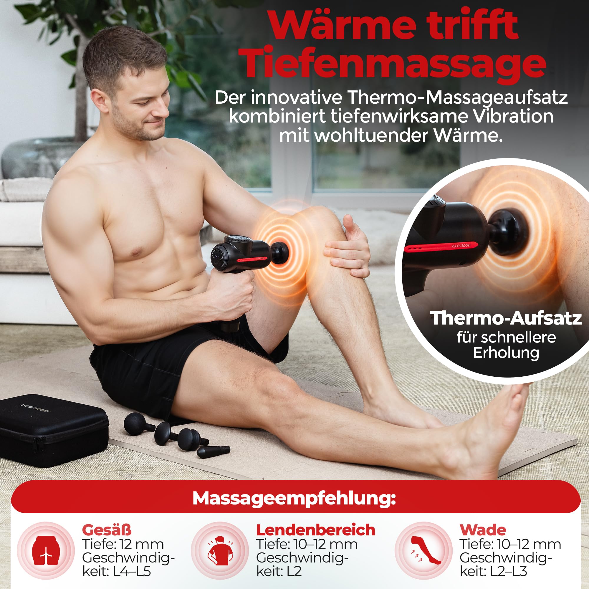 PRO Massagepistole mit Wärmefunktion NOTE 1,1 Massage Pistole mit verstellbarer Massagetiefe - Massage Gun Massagegerät für Rücken Nacken Faszien - Faszienpistole Muskelpistole für Sportler