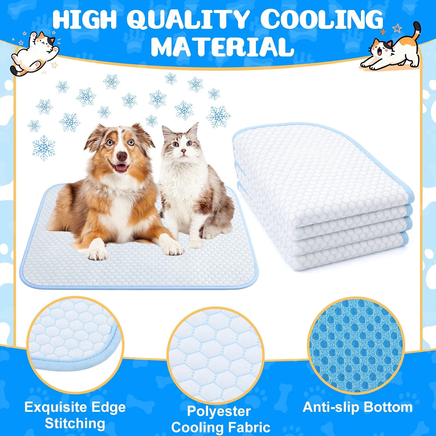 Chunful 4 Pack Dog Cooling Mat 18 x 14 Inches Pet Cooling Pads Summer Cat Self-Cooling Blanket Portable Washable Ice Silk Non-Skid Mat for Small Dogs Puppy and Cats up to 10 Lbs