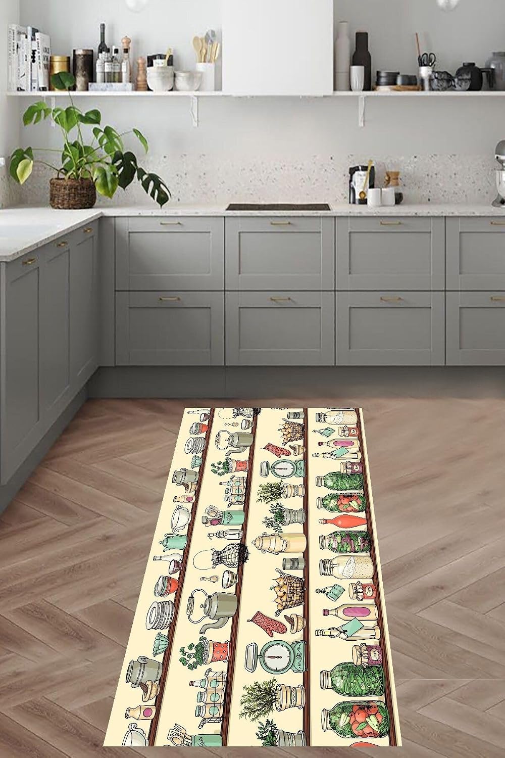 Pelangi Sebze Desenli Dijital Baskılı Kaymaz Taban Yıkanabilir Leke Tutmaz Mutfak Halısı, Sarı 180 x 300