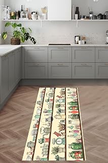 Pelangi Sebze Desenli Dijital Baskılı Kaymaz Taban Yıkanabilir Leke Tutmaz Mutfak Halısı, Sarı 180 x 300