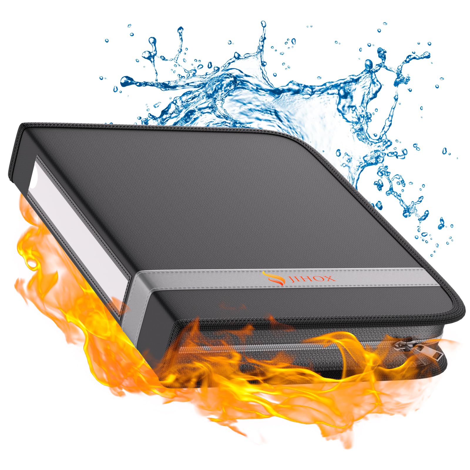 Fireproof 1.5" 3 Ring Binder with Zipper, 2 Interior Pockets, 1 Pen Holder, Reflective Strip, Hold 375 Sheets of US Letter/A4 Size for Office/Home/