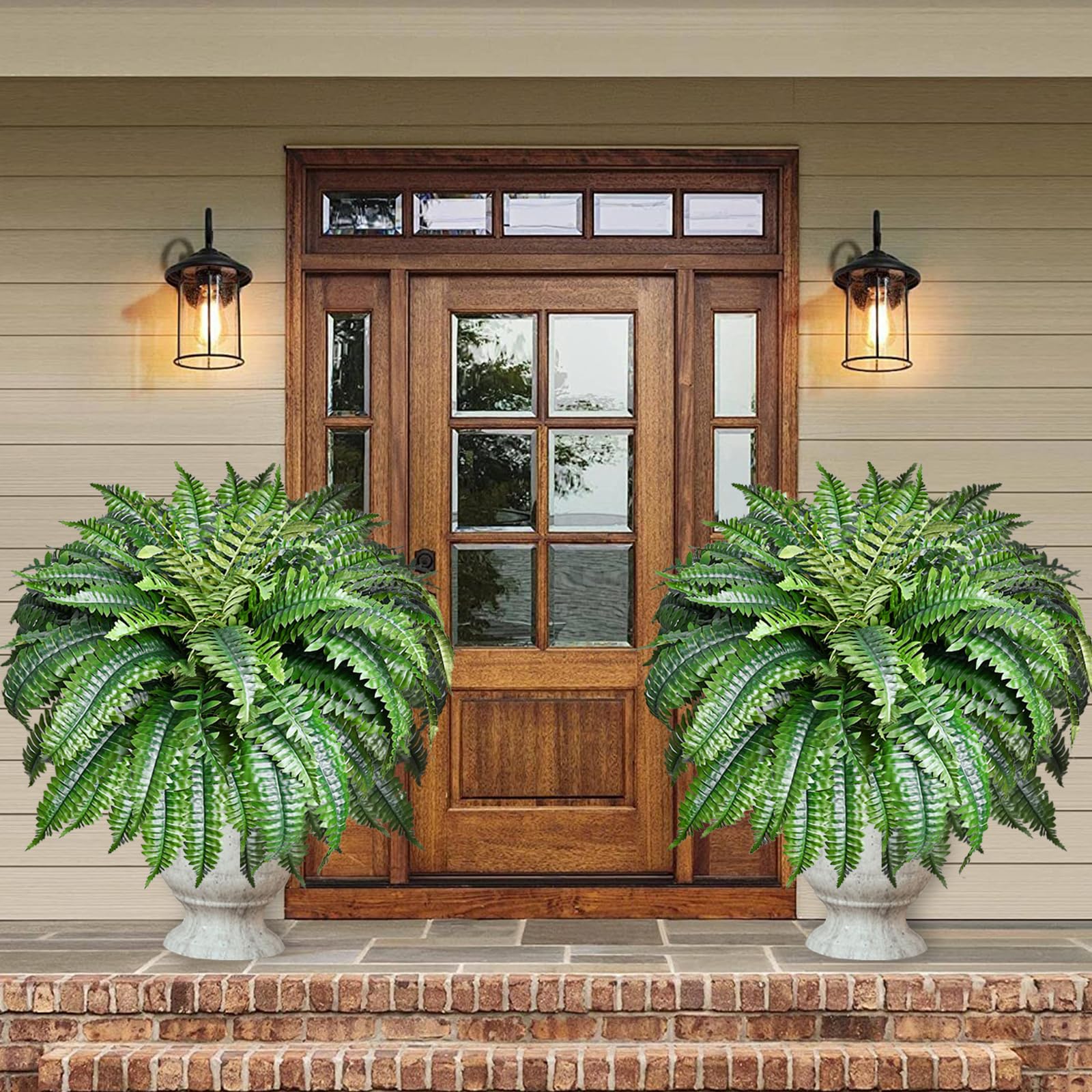 2 Pack Large 88 Leaves Artificial Ferns for Outdoors Look Real, Fake Large Faux Boston Ferns for Outdoor Planter Realistic UV Resistant Artificial