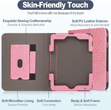 Caweet Case for Nook GlowLight 4 Plus 7.8 2023 Release, Premium PU Leather Foldable Stand Protective Sleeve Cover with Card Slot and Hand Strap, Glitter Pink