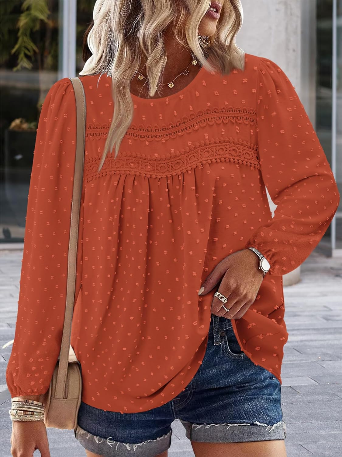 BETTE BOUTIK Womens Boho Fall Long Sleeve Shirts Crewneck Dressy Casual Blouses Trendy Flowy Tops - Image 2