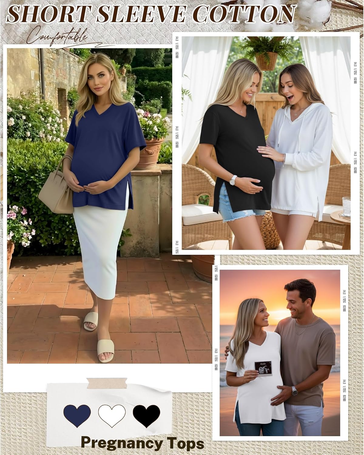 Ficerd 3 Pack Women's Maternity Shirts Short Sleeve Pregnancy T-Shirts V Neck Split Side Tops Casual Soft Maternity Clothes - Image 4