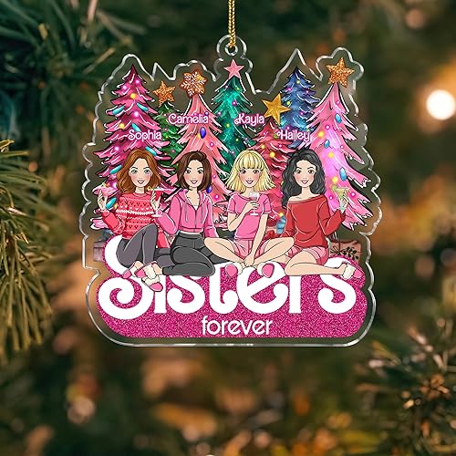 Miniatura 9 de Gossby Adorno de Navidad acrílico personalizado para hermanas para siempre, regalo de Navidad personalizado para hermana de parte de hermana con