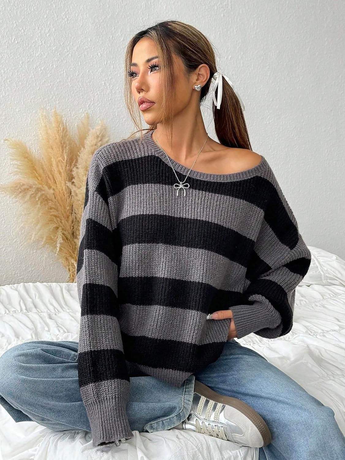 SKAYS Women's Colorblock Striped Sweater Loose Drop Shoulder Long Sleeve Casual Pullover - Image 6