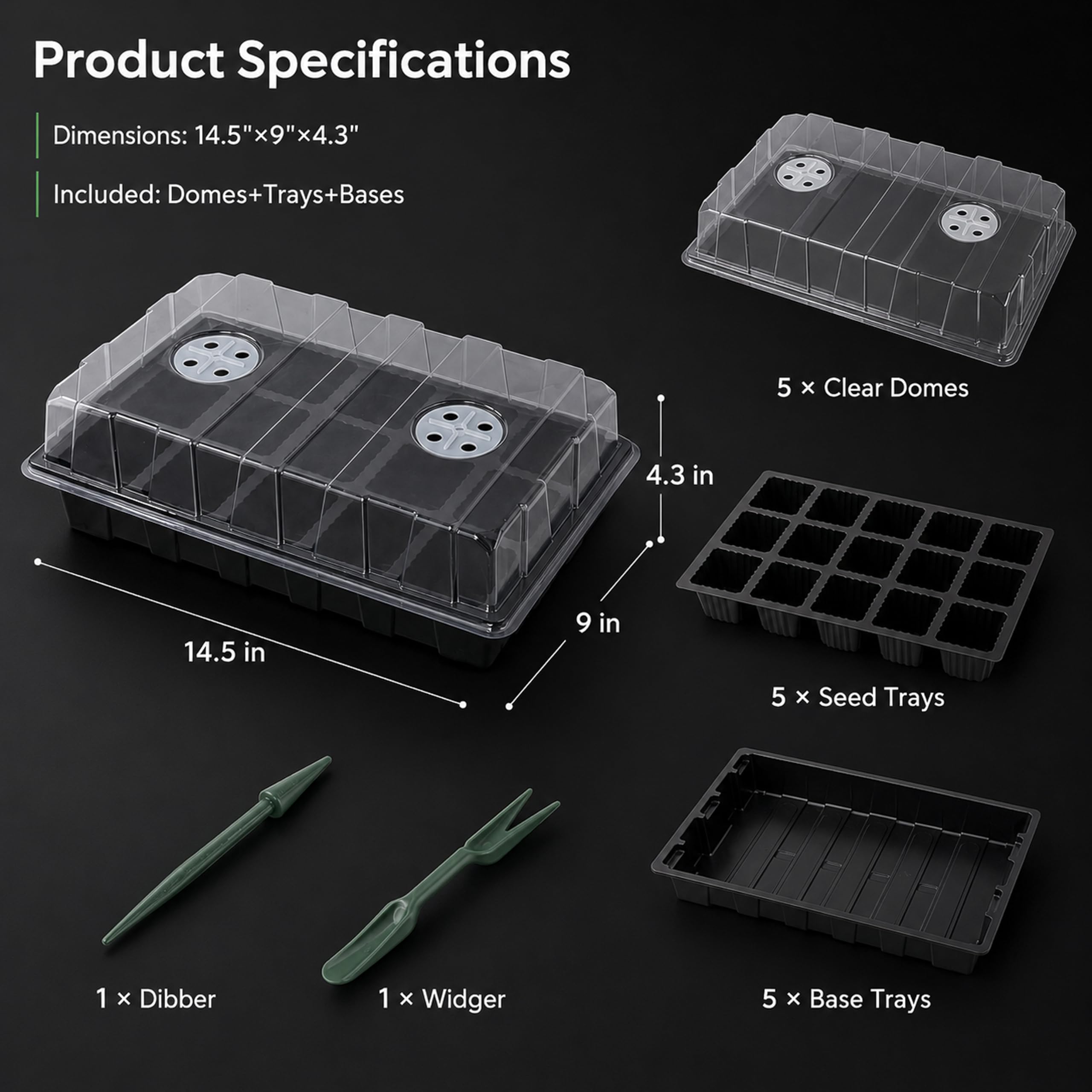 Gardzen Anzuchtkastenset für den Garten, Samen-Starterset, Keimschalen, mit Deckel und Wanne | Wiederverwendbares Pflanzenkeimset mit Feuchtigkeitskuppeln und Sockeln zum Starten von Samen, 38,1 x 22,9 cm Tablett
