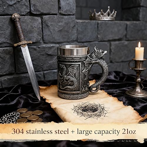 Miniatura 2 de alikiki Taza de café de Dungeons and Dragons grande – GOT D&D Gaming Beer Cups regalos para hombres – 21 onzas de acero inoxidable para beber jarra