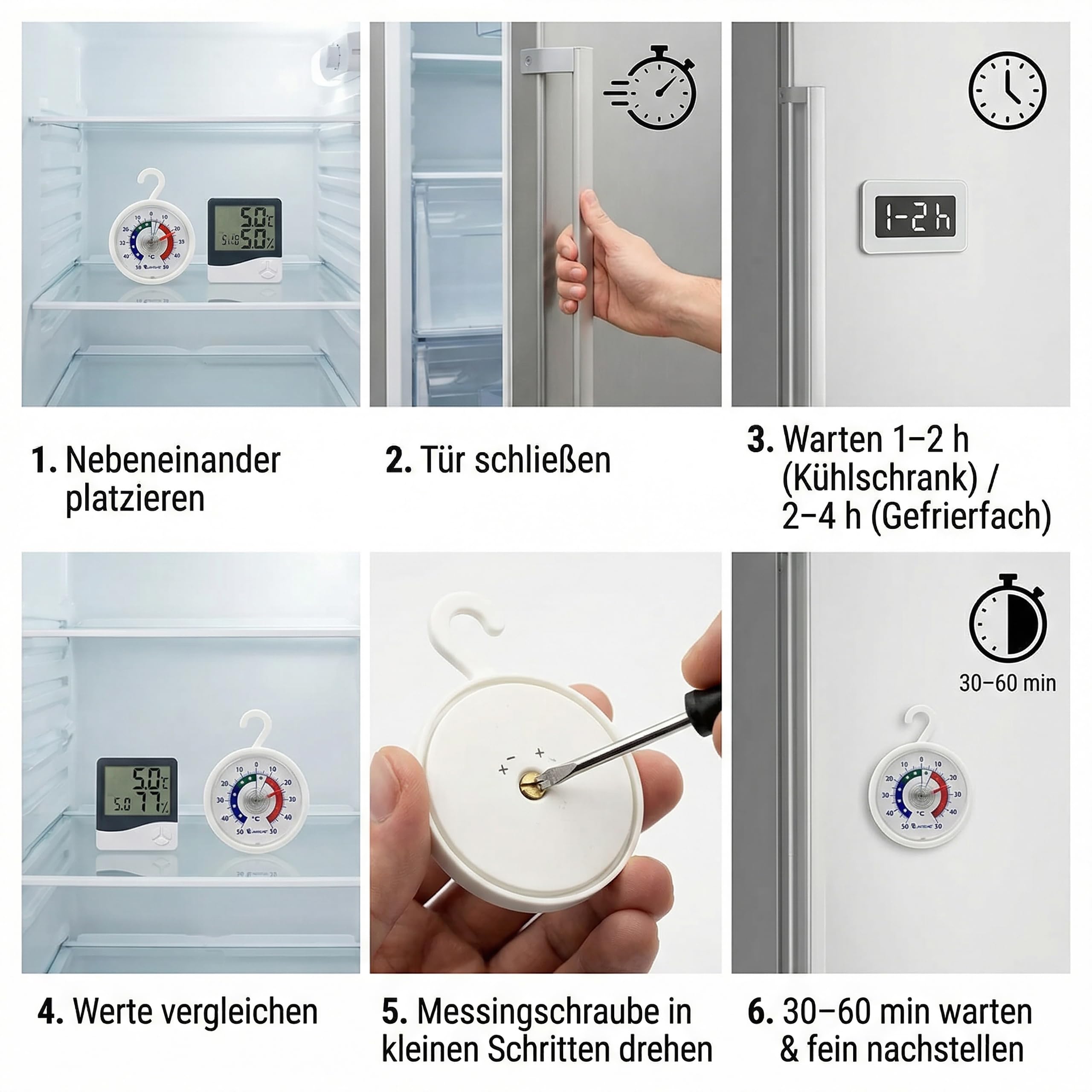 Lantelme 5 Stück Kühlschrankthermometer Set mit Haken zum aufhängen | Temperatur + - 50°C | auch für Gefrierschrank Gefriertruhe Kühltheke Weinschrank | Analog Kühlschrank Thermometer