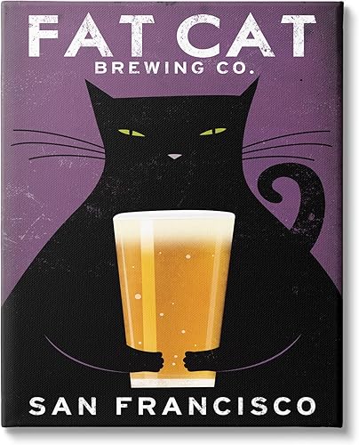 Stupell Industries Arte de pared en lienzo con tipografía vintage con diseño de gato gordo de Ryan Fowler