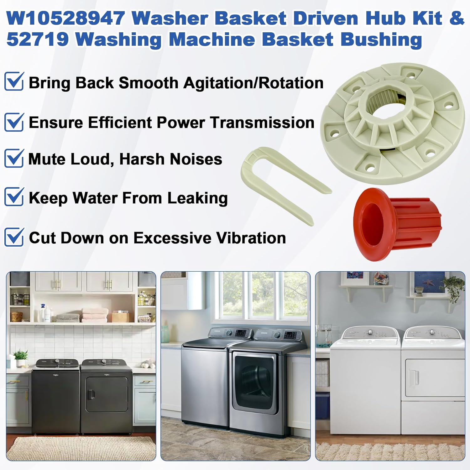 BigHead W10396887 W10528947 Washer Basket Driven Hub Kit & 52719 Washing Machine Basket Bushing Compatible with Whirlpool, Maytag, Kenmore, VMW Washing Replaces AP5665171 PS6012095 W10528947VP
