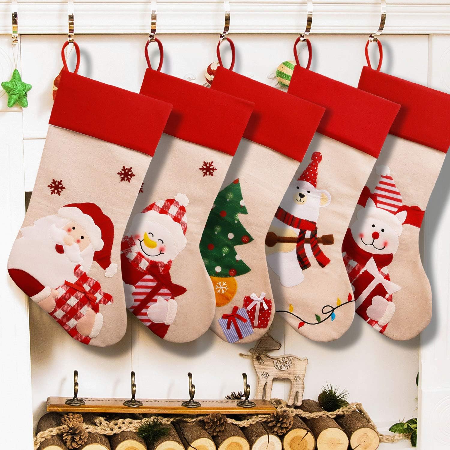 Supsiah 5 Pack Personalized Christmas Stockings 2020 Upgrading Large Size Hanging Ornament Gifts & Decorations for Family Holiday Xmas Party Burlap 18.5 Inch