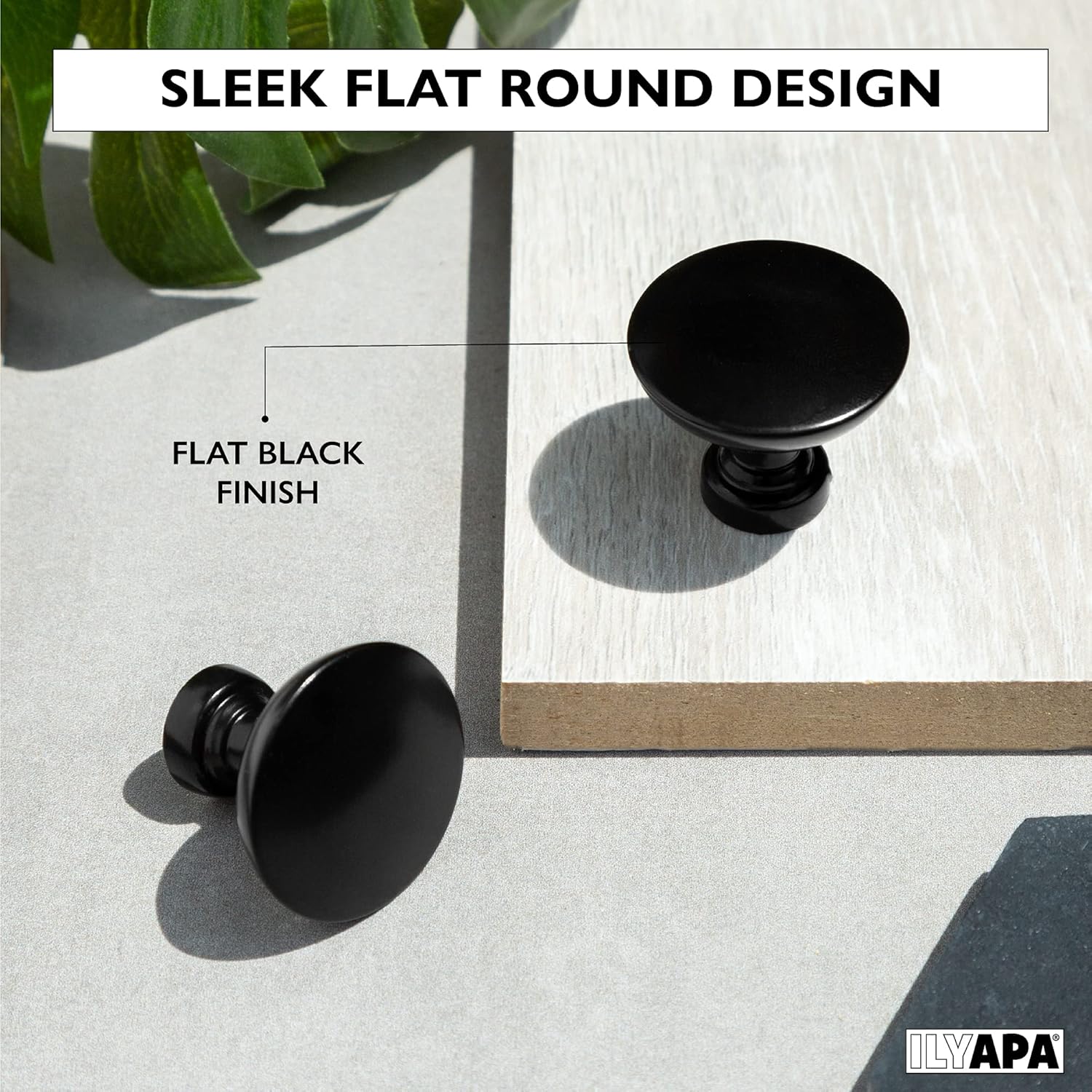 Ilyapa Flat Black Kitchen Cabinet Knobs - Round Drawer Handles - 25 Pack of Kitchen Cabinet Hardware