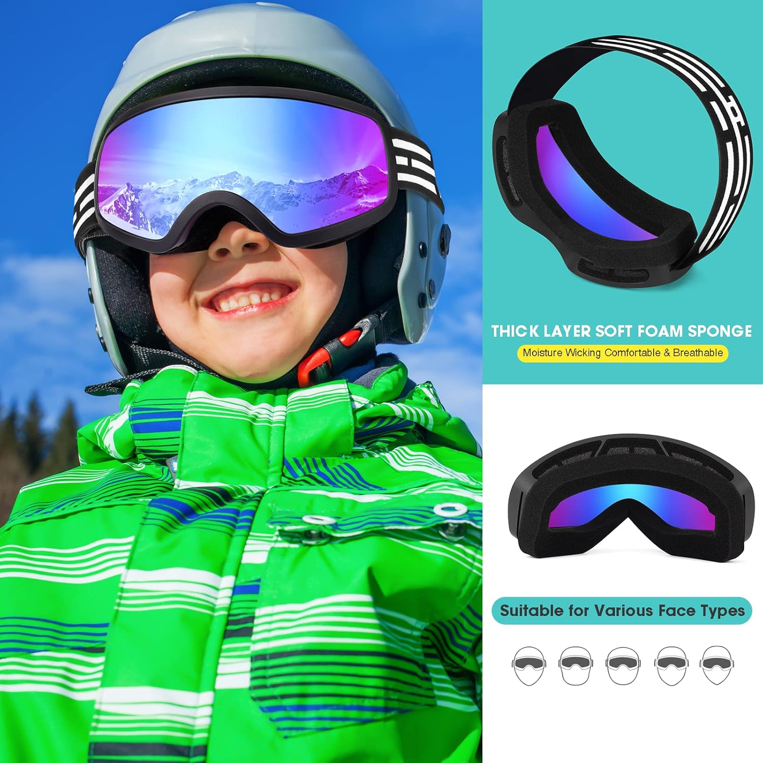 EasYoung Kids Ski Goggles Snowboard Goggles for Children, Youth, Boys & Girls 3-15 : Sports & Outdoors