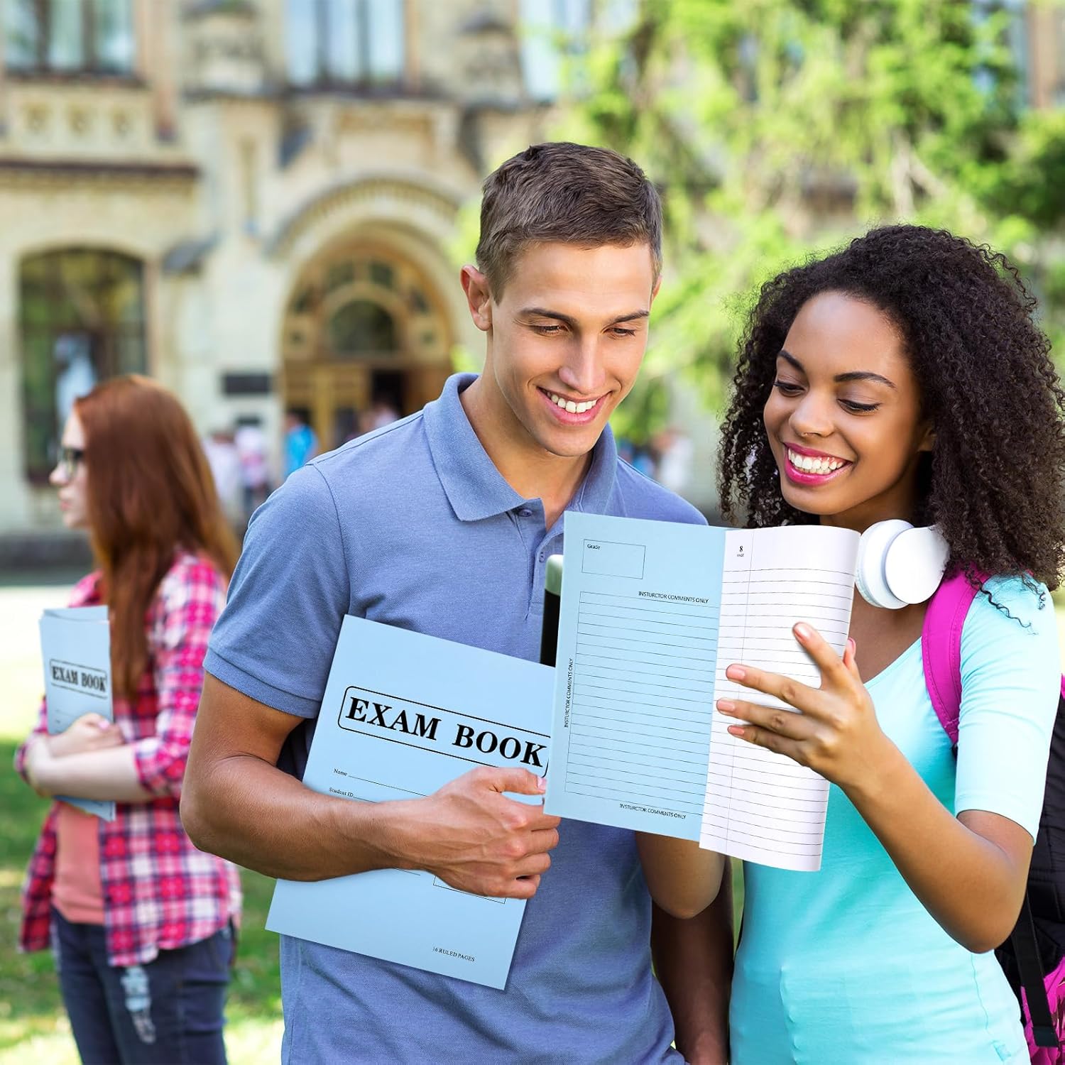 Skyygemm 100 Pack Exam Blue Book, 8.5" x 11" Blue Test Books, 8 Sheets 16 Pages, Wide Ruled Saddle Stitched Examination Notebooks for School Test Business Office