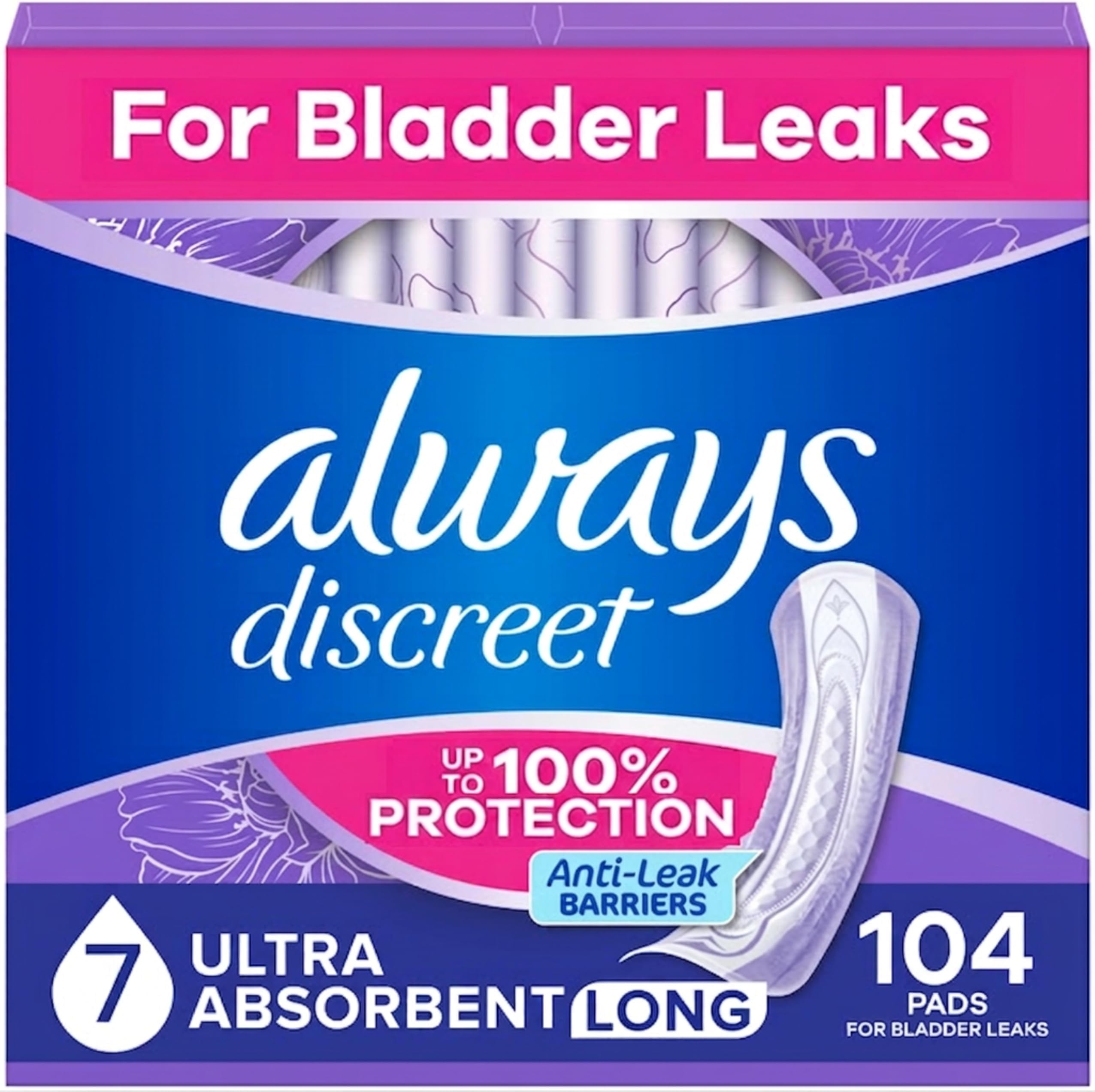 Always Discreet 大人用 失禁パッド 女性用 究極のエクストラプロテクト 吸収性 ロング丈 産後パッド 104CT