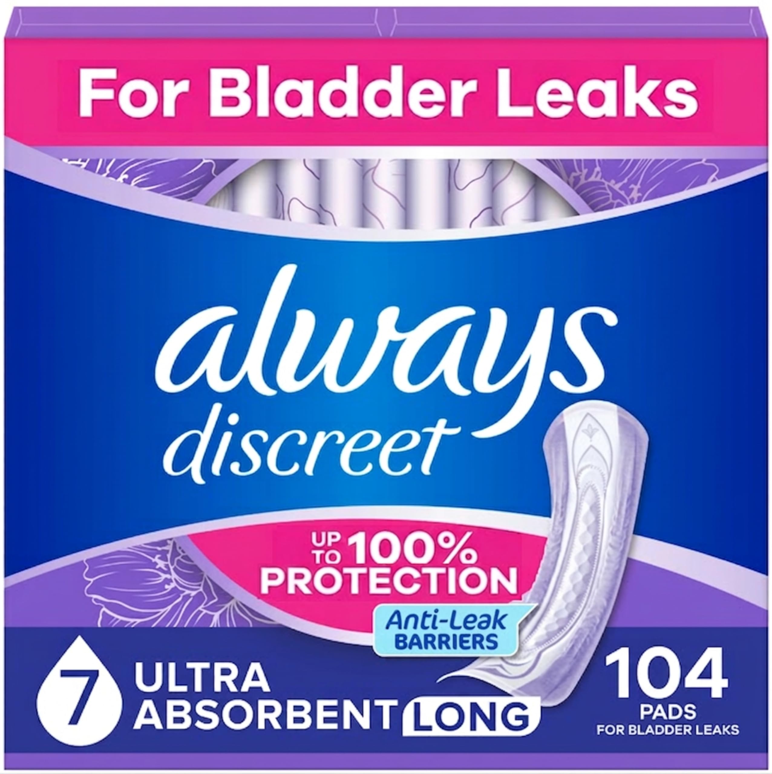 Always Discreet Ultimate Extra Protection Inkontinenz- und Postpartum-Einlagen für Erwachsene, schnell trocknend, 26 Stück x 4 Packungen (insgesamt 104 Stück)