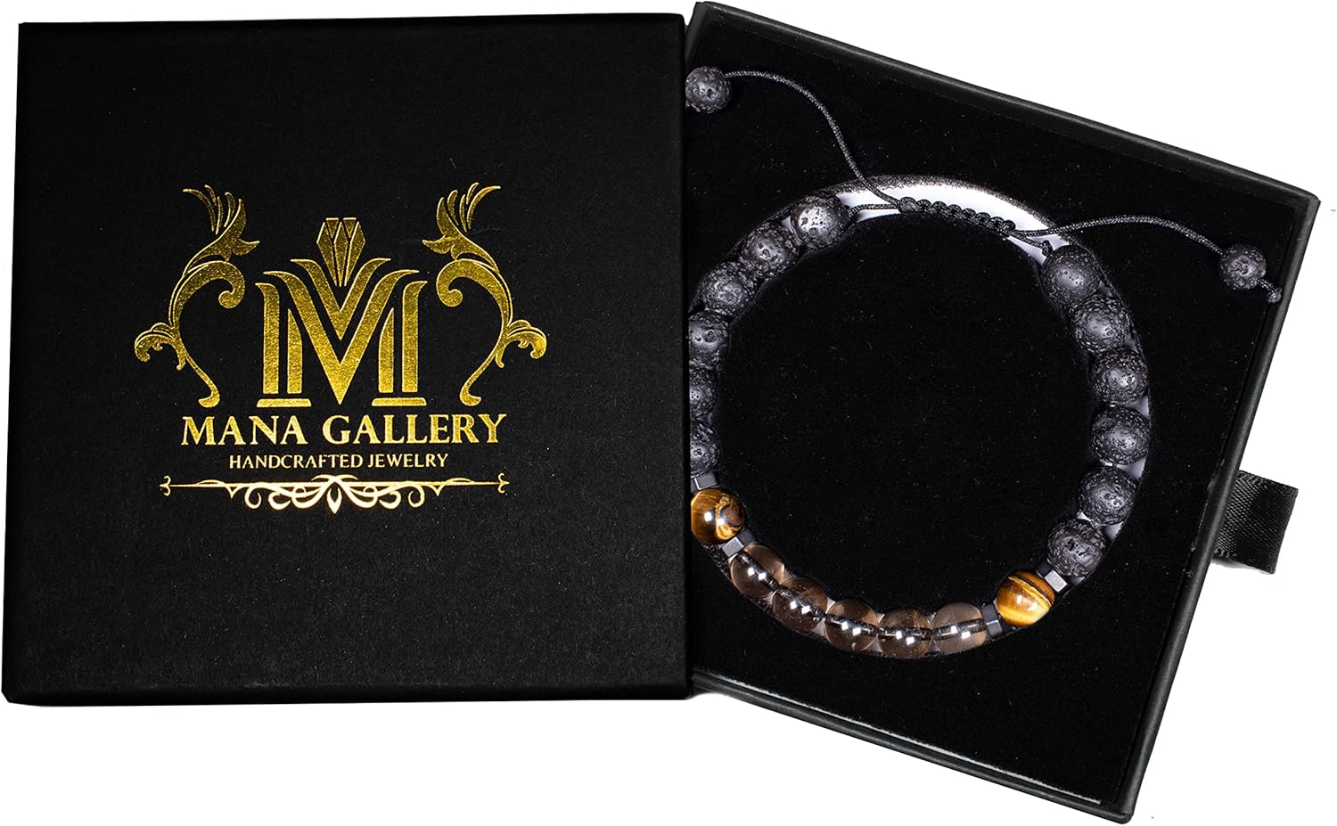 Natural Smoky quartz bracelet with Tiger eye and Lava, Essential Oil diffuser Bracelet, for Men & Women, stress and negative emotions relief, Natural Quartz Crystal, Protection Bracelet