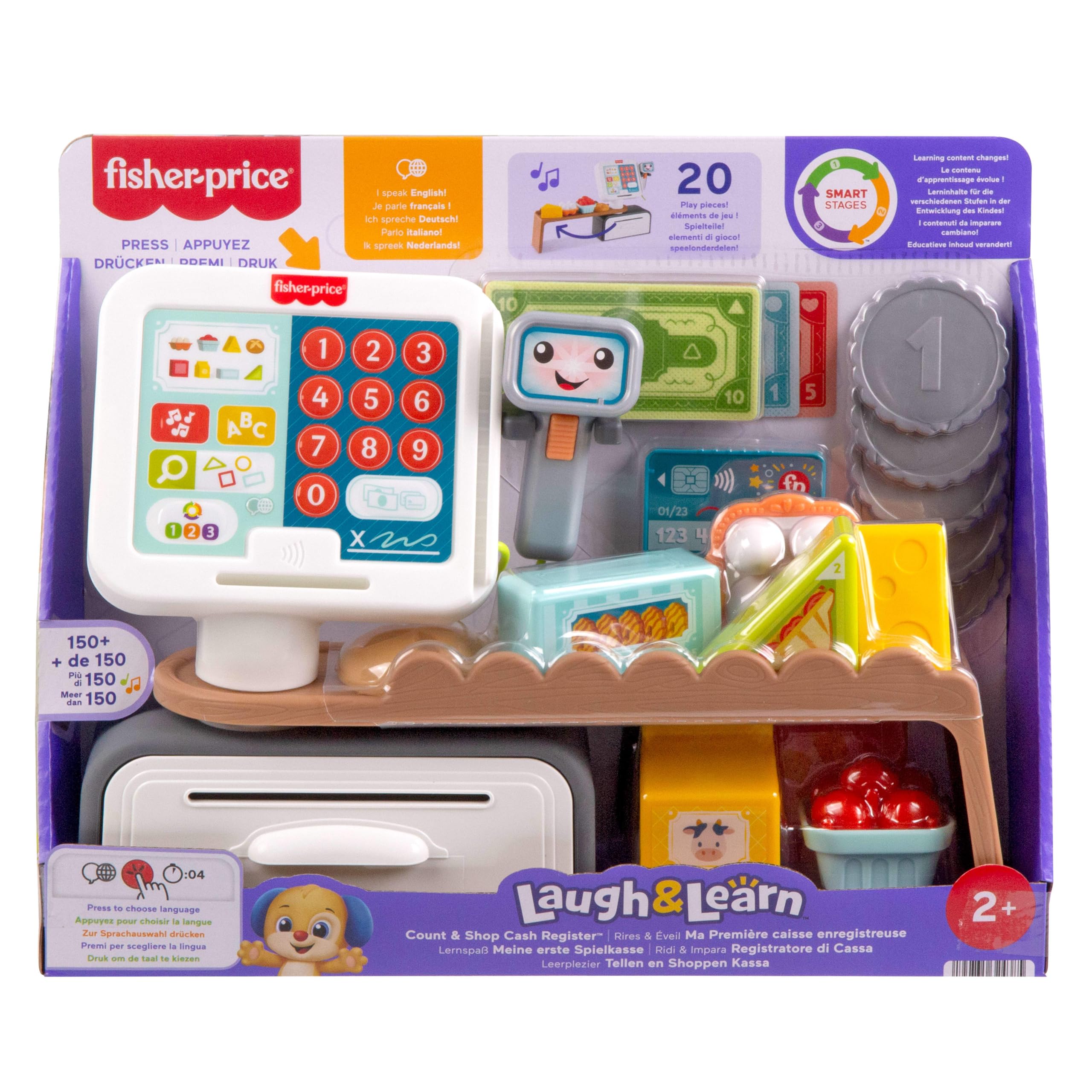Fisher-Price - Registratore di Cassa, Set per l'apprendimento con Oltre 150 Canzoni, Suoni e Frasi, 20 Accessori Inclusi, Versione Italiano +ES+in+PT, Giocattolo per Bambini, 2+ Anni, JGX00