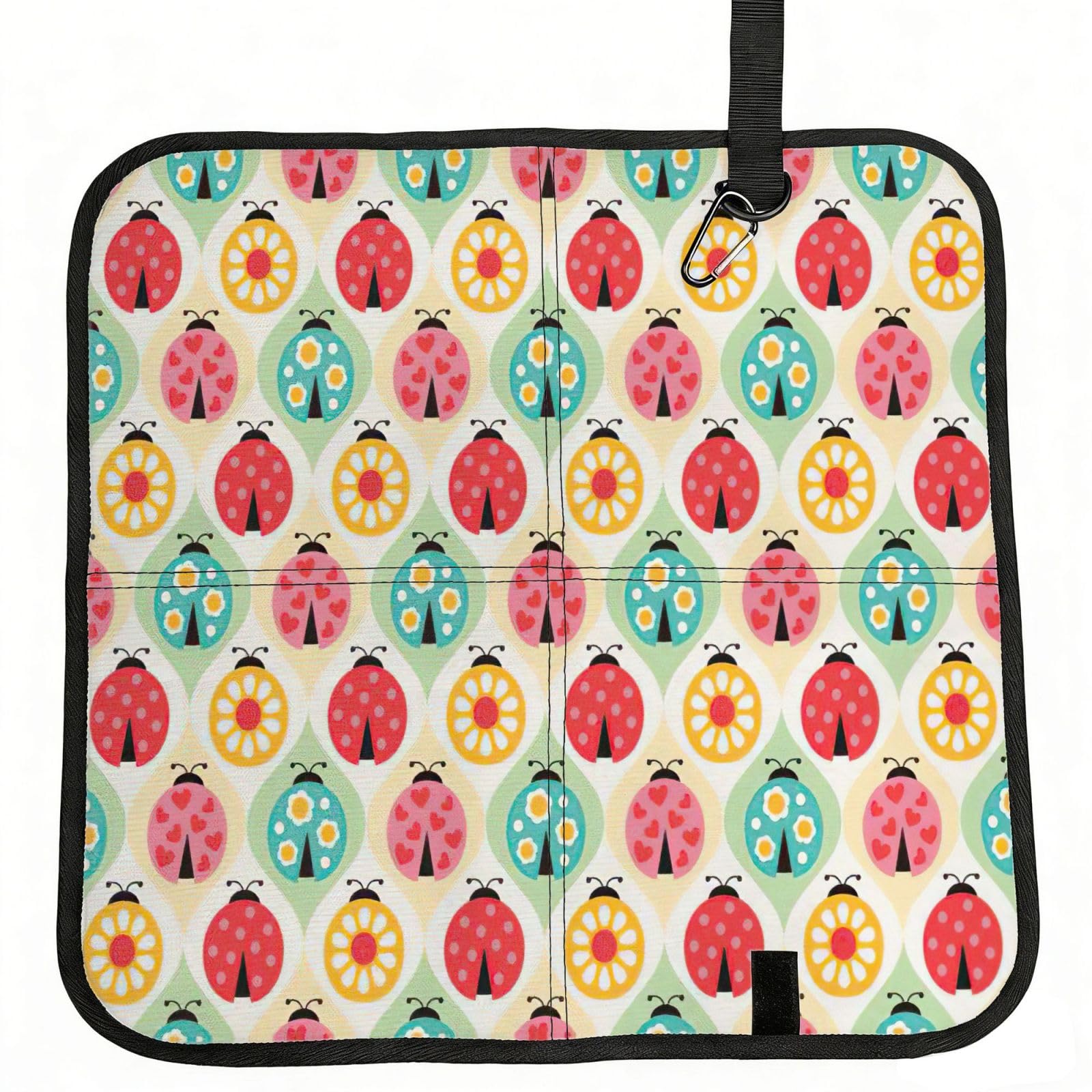 SDEGTHO Ladybugs Cartoon Pattern Printed Foldable Seat Pad with Closure, Lightweight Cushion for Airplane Travel Camping