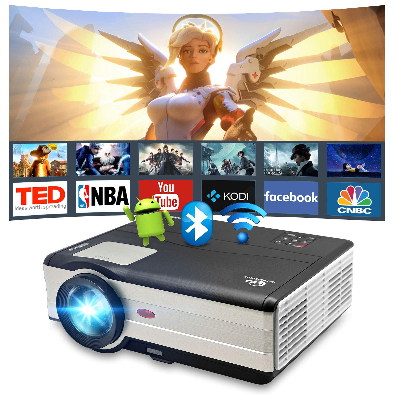 Smart LED LCD Projector with WiFi Bluetooth Apps,1080P Full HD Android Wireless LCD Video Projector Support Airplay,Miracast,HDMI,USB,Built-in System/Speakers for iPhone iPad Laptop PS5 TV Stick DVD