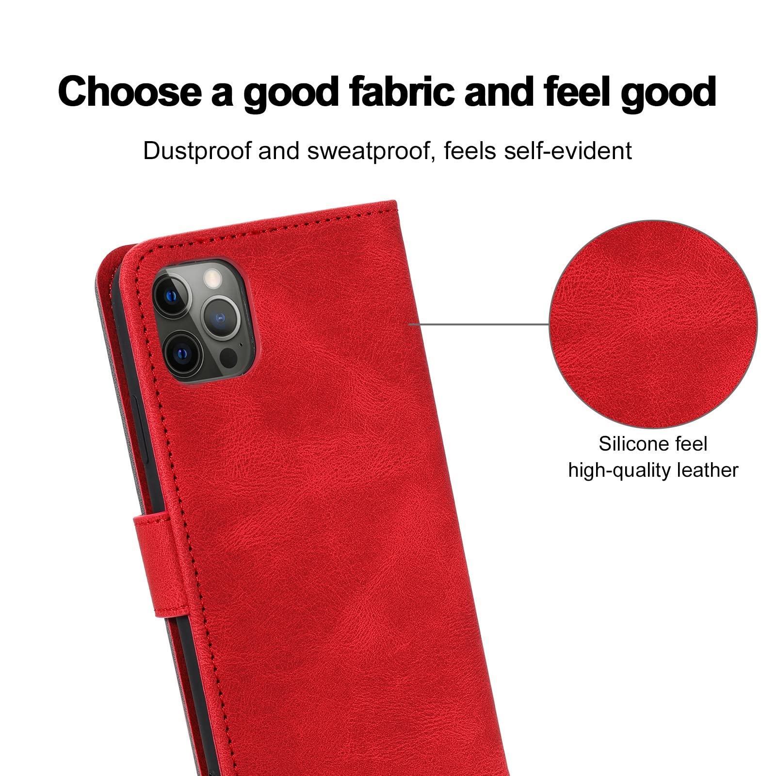 LTL Etui na telefon do iPhone 13 Mini/13/13 Pro/13 Pro Max, wysokiej jakości skórzane etui z klapką, etui z przegródkami na karty, podpórka, magnetyczne zamknięcie, czerwony, 13 Pro 6,1 cala