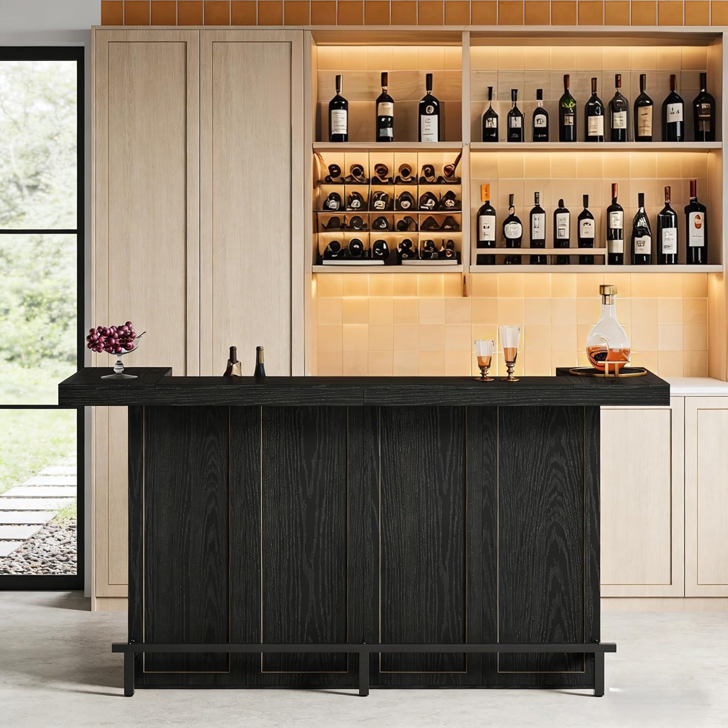 Tribesigns 70.9" Extra Large Bar Table, 4-Tier Storage Home Bar with Wine Glass Rack & Footrest, 2-in-1 Kitchen Island & Pub Table, Wooden Bar Unit for Kitchen, Living Room, Party