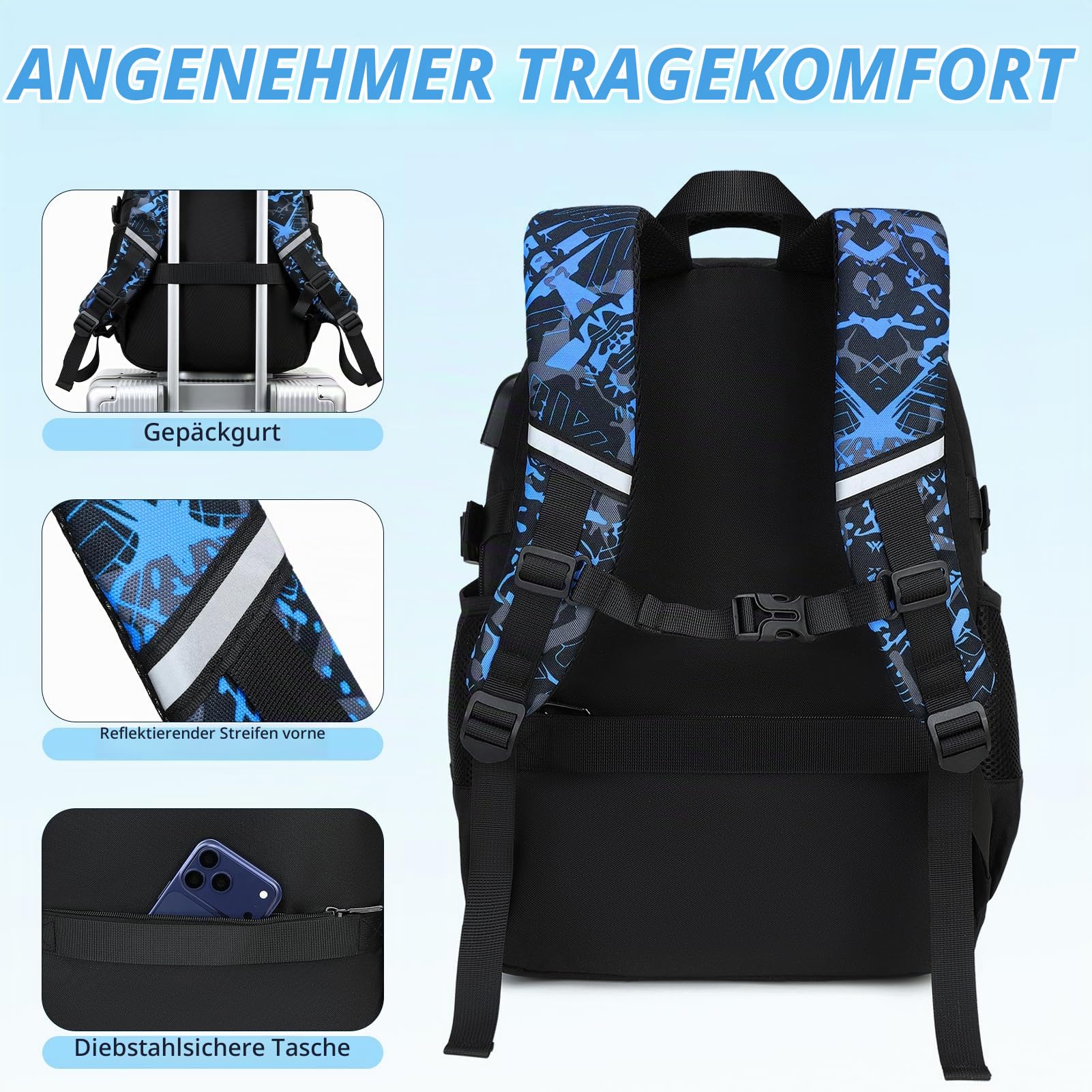 Schulrucksack Set Jungen mit Federmäppchen, Gaming Design | Großer Schulrucksack mit Leuchtendem Gaming Design, Ideal für Grundschule und Sekundarstufe