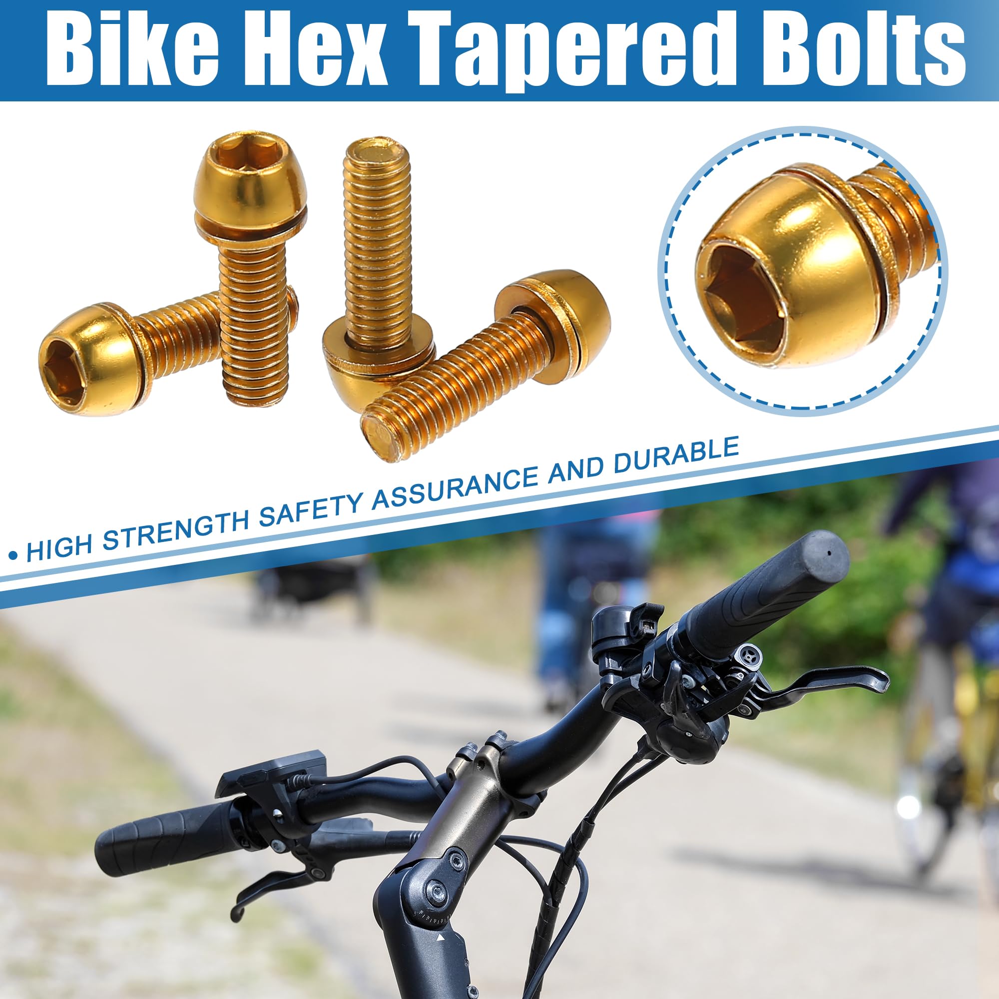 A ABSOPRO Tapered Bolts Screws for Bicycle Stem M6x20mm Gold Tone (Set of 10) - Image 2