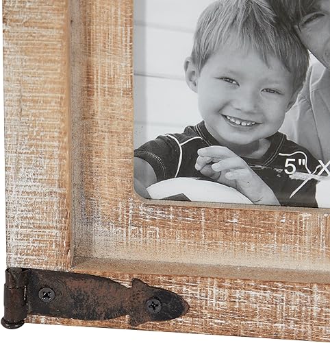 Miniatura 2 de Deco 79 Marco de fotos de pared de madera con 4 ranuras con acento de metal, 18 x 1 x 18 pulgadas, marrón