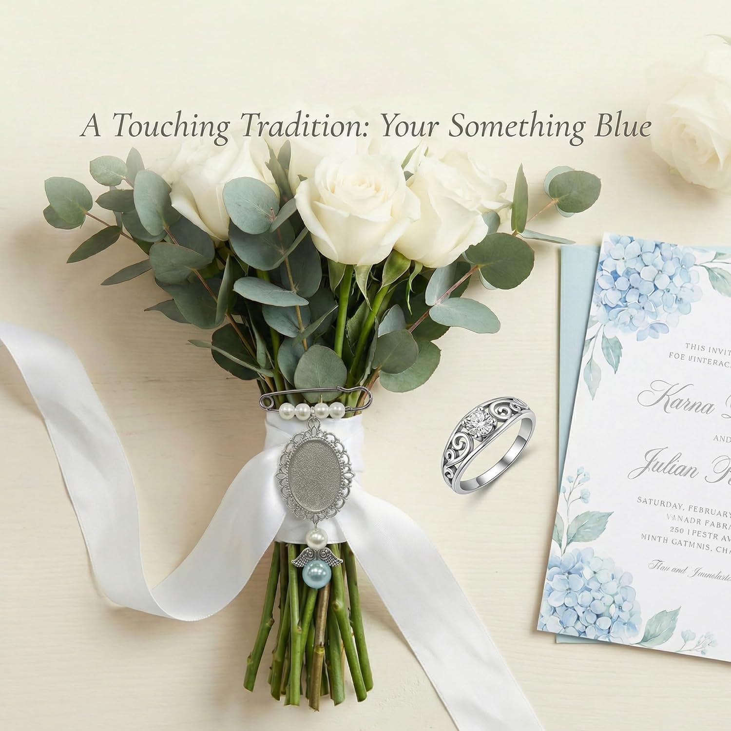 NIIIYTYB Wedding Bouquet Photo Charms for Bride Something Blue Memory Pendant Memorial Charm Pins for Bridal Bouquets Picture Ideas for Wedding Remembrance Photo Charm for Loved Ones - Image 5