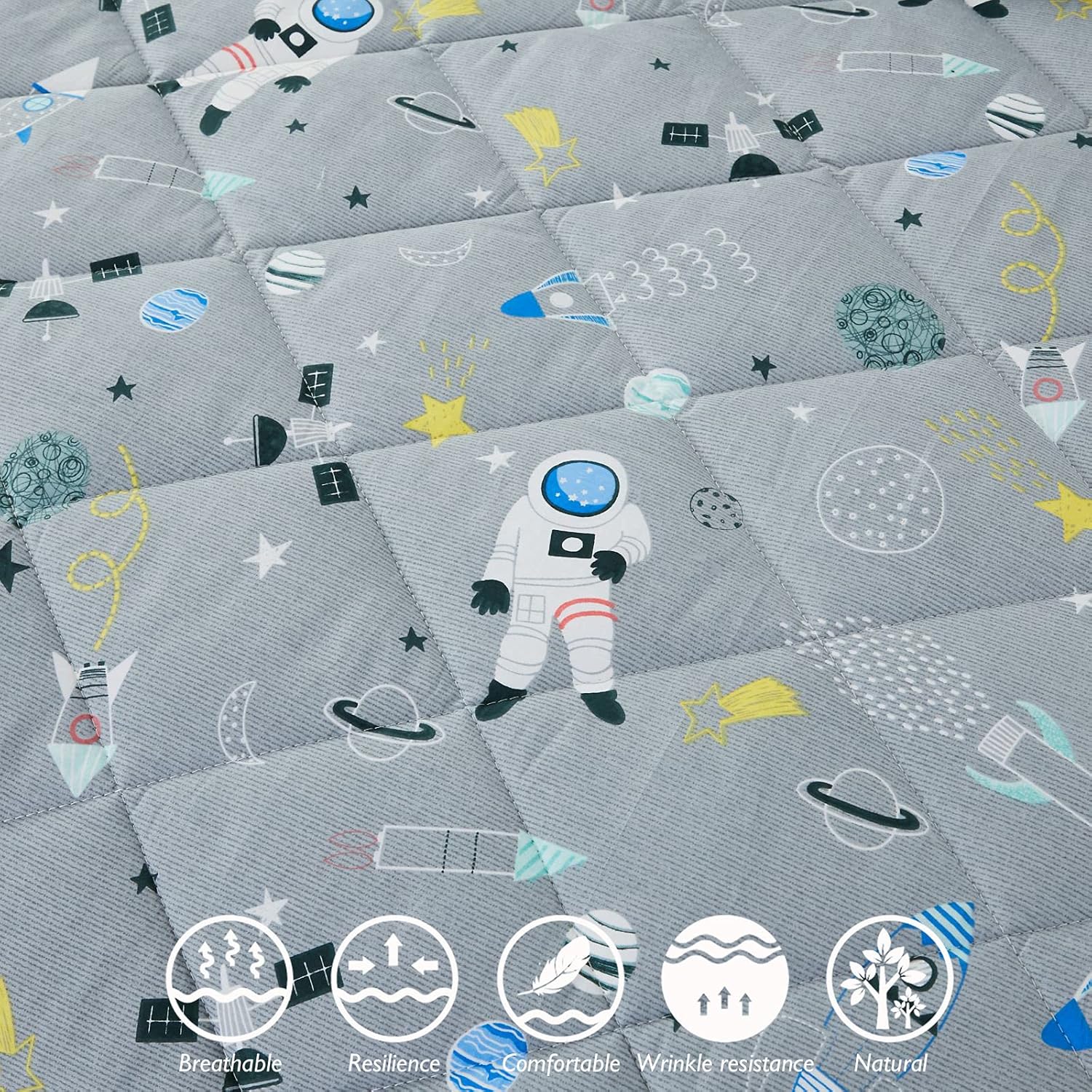 Brandream Kids Space Bedding Set Queen Size Boy Girl 100% Cotton Space Rocket Galaxy Comforter Set 3-Piece - Image 3